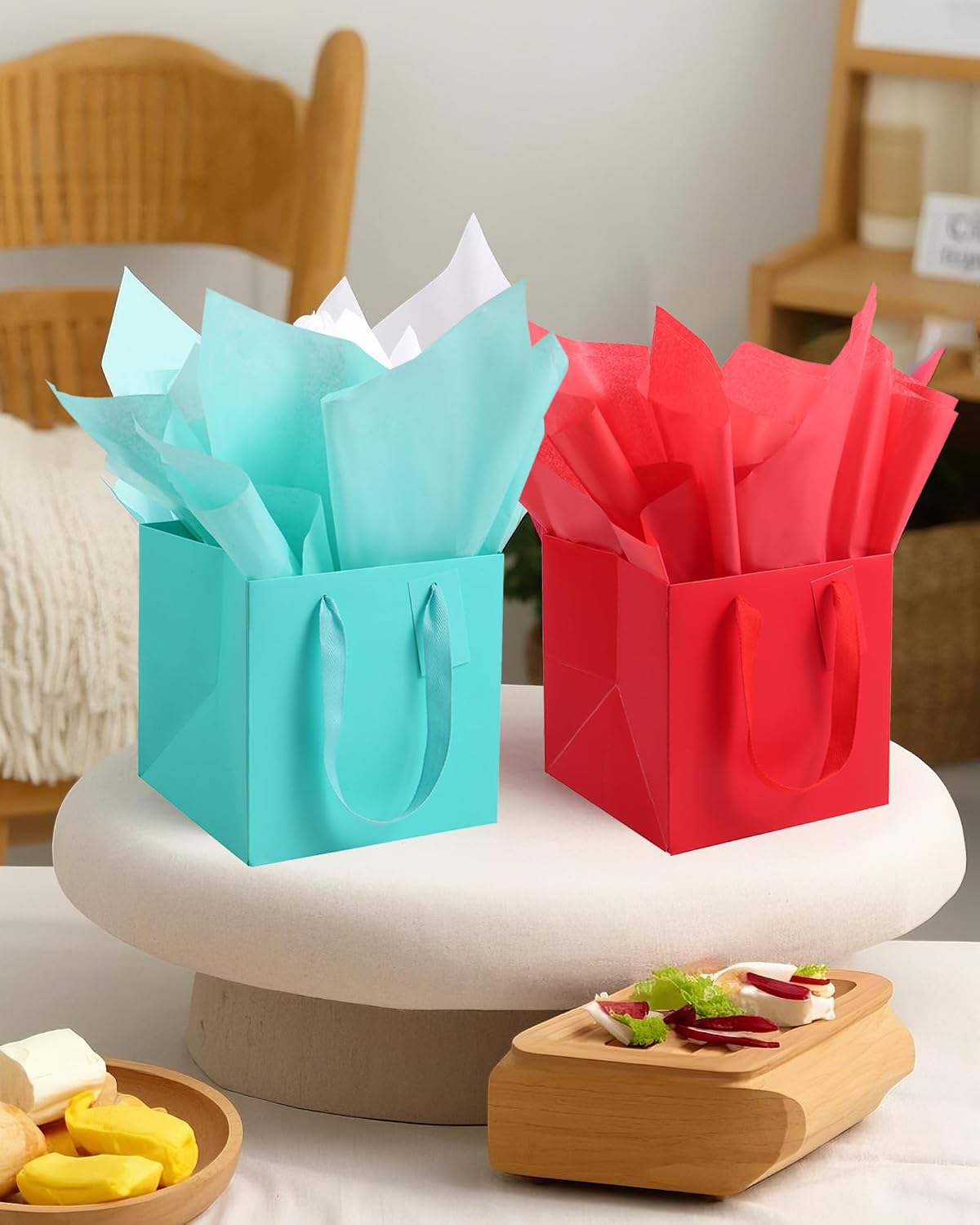 LFCXHTY 10 Pack Square Gift Bags with Tissue Paper Solid Medium Teal Blue Gift Bags with Handles for Party Favor Bag (10x10x10 In, Teal Blue)