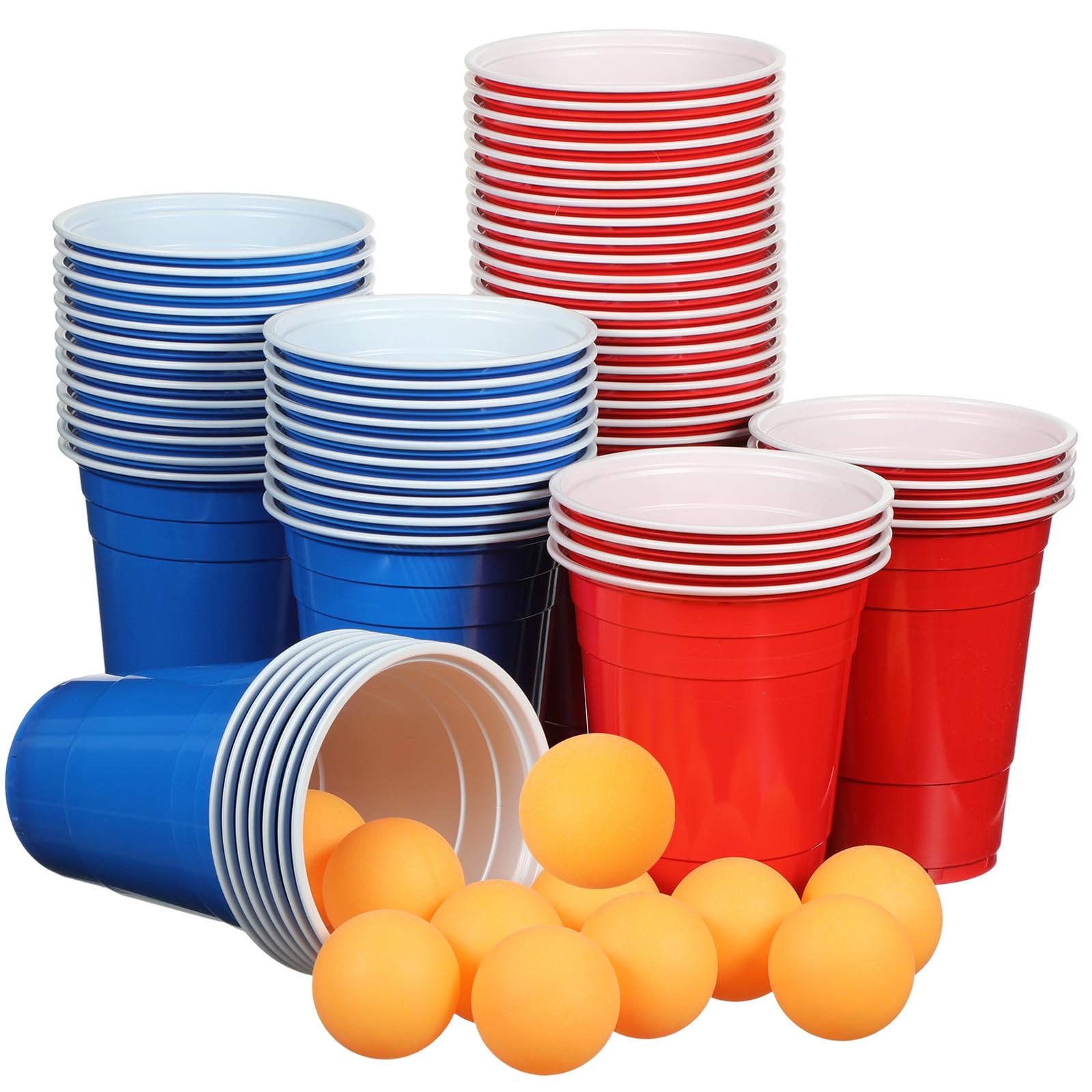 Qinyoung 76 Pcs Cups and Balls Game Set for Party, Plastic Flip Cup Stacking Game Colorful Reusable Table Tennis Ball Indoor Outdoor Toss Activity for Birthday Wedding Drinking Party (Red Blue)