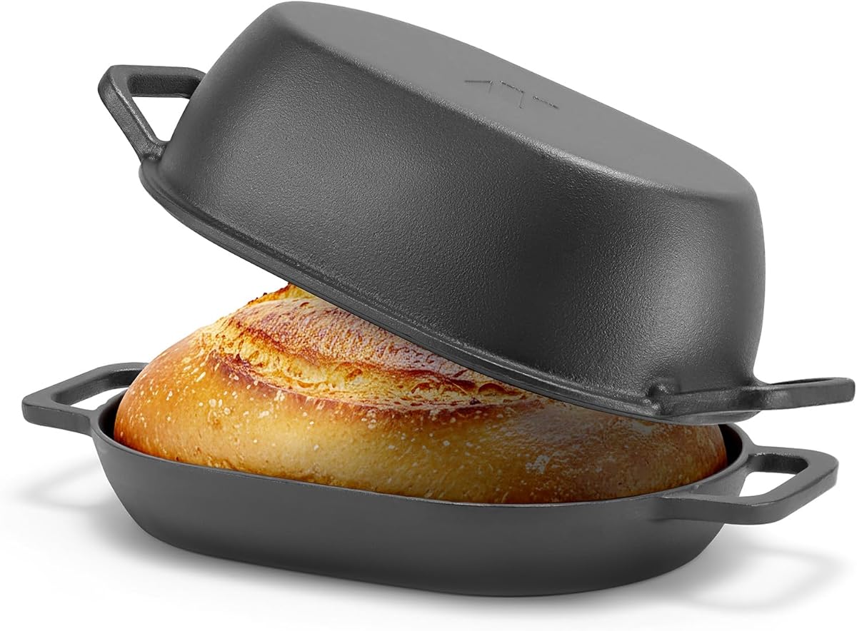 Northriver Casting 12"x8" Oval Cast Iron Dutch Oven for Bread Baking，Pre-Seasoned Combo Cooker with Lid, Perfect for Sourdough, Artisan Loaves & Family Meals,5 Qt