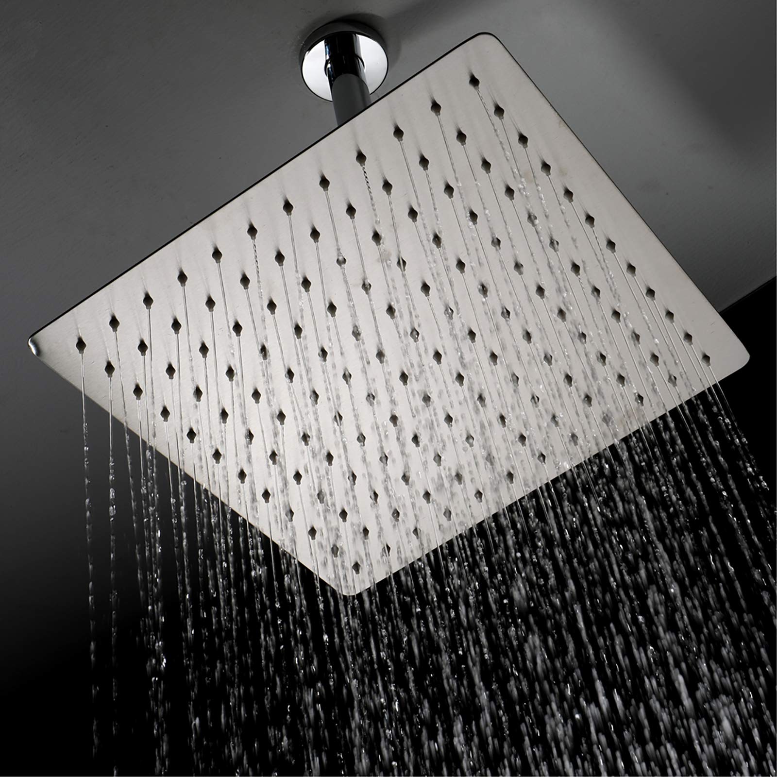 Alcachofa de Ducha, Cuadrado Cromado Alcachofas Fijas para Ducha de Alta Presión 304 Acero Inoxidable Ultra Delgado Rociador Ducha Efecto Lluvia,12 Inch