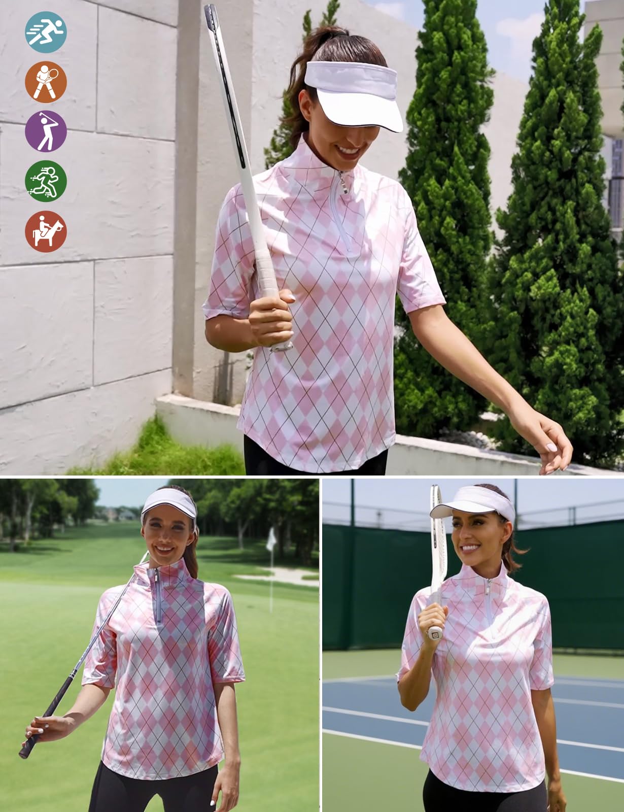 Misyula Damen-Golf-Shirt, schnelltrocknend, halbe Ärmel, Viertelreißverschluss, Poloshirt, Workout-Top, Tennis-Shirt, M-3XL