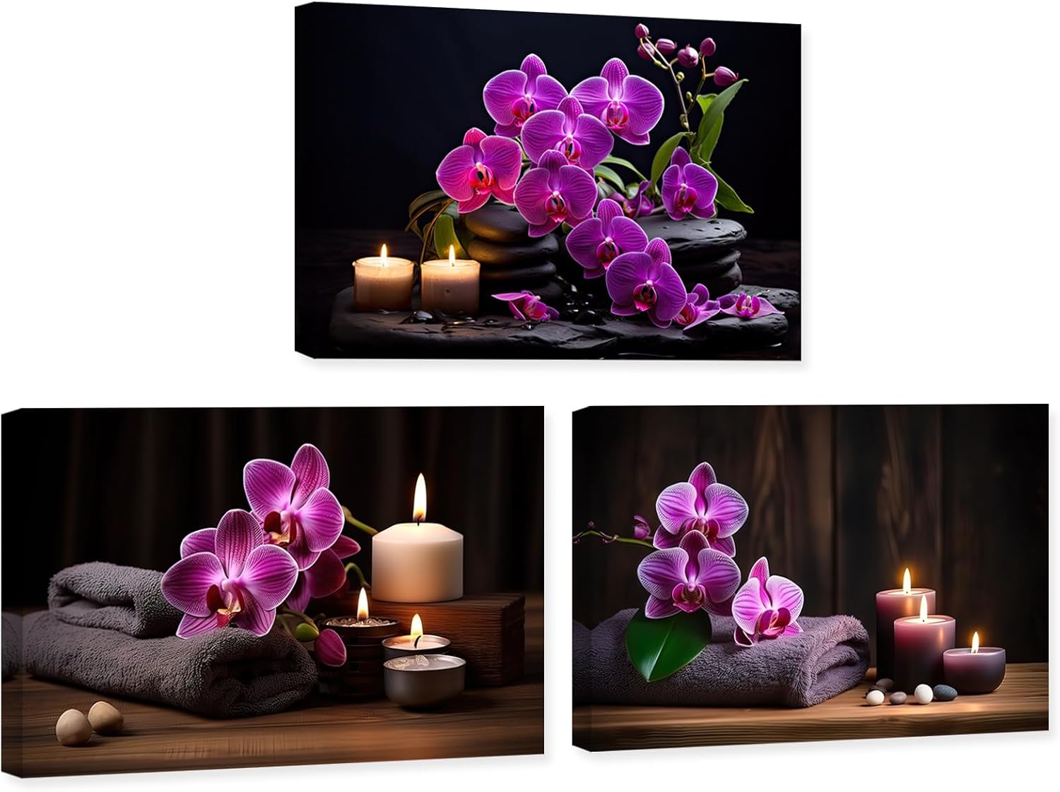 ARTZGX 3 Piece Zen Wall Art Zen Stones Canvas Spa Still Life Picture Print Meditation Candles Painting for Bathroom Decor Frame(Zen Stone - 1, 12x16inchx3P (30x40cmx3P))