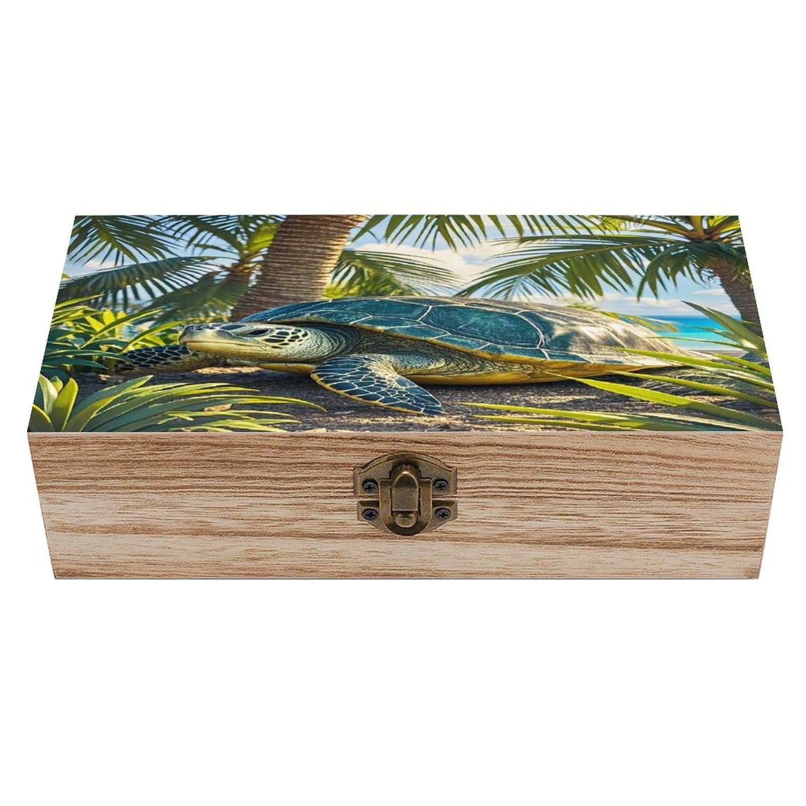 FekiLoot Big Turtle And Palm Trees Wooden Storage Box Exquisite Wood Keepsake Box Vintage Wooden Gift Jewelry Case for Crafts And Photo Storage Boxes
