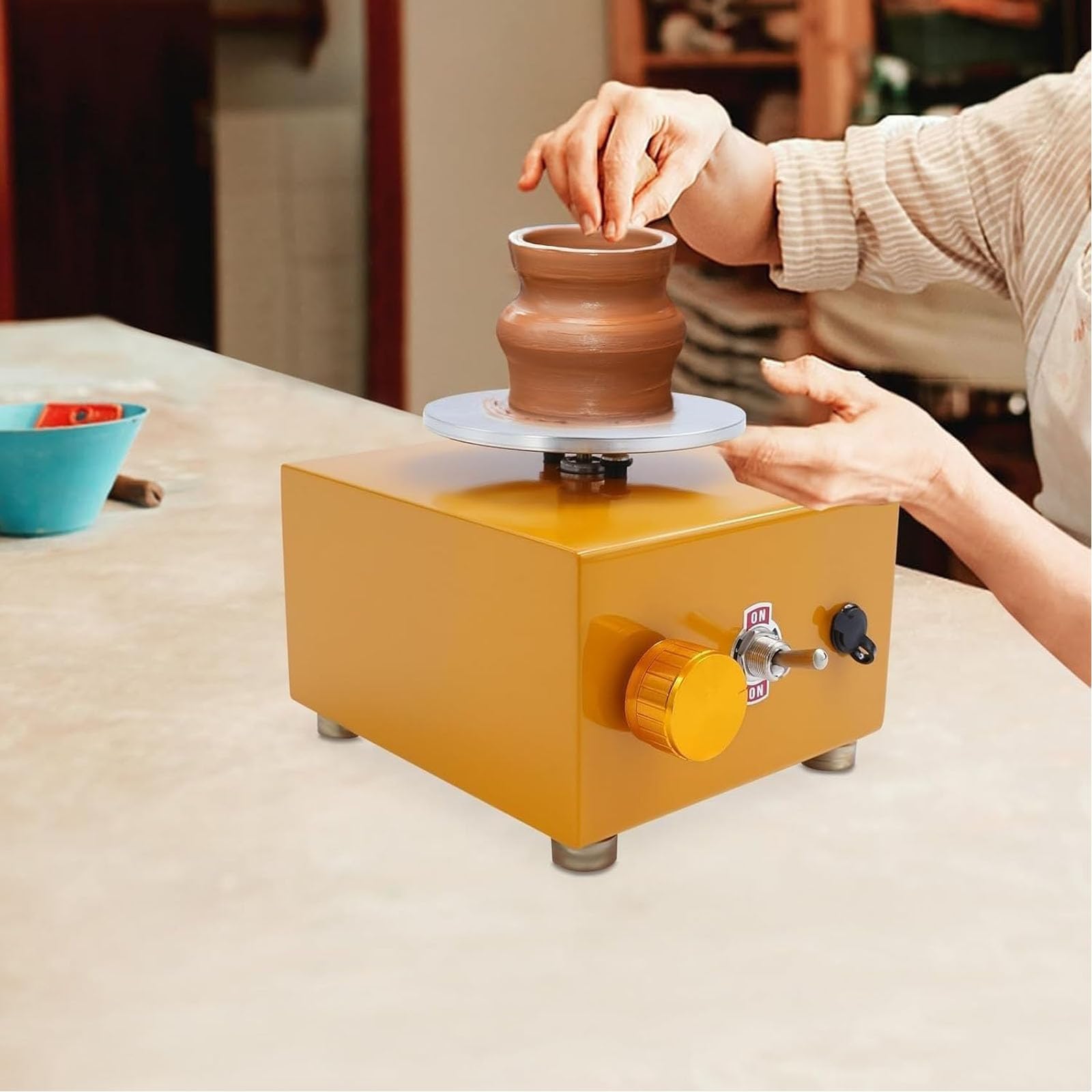 JOSBY Mini-töpferscheibe, Elektrische Töpferscheibe Mit Einstellbarer Geschwindigkeit Und Reversibler Drehrichtung, Abnehmbarem Becken, Aluminium-drehteller