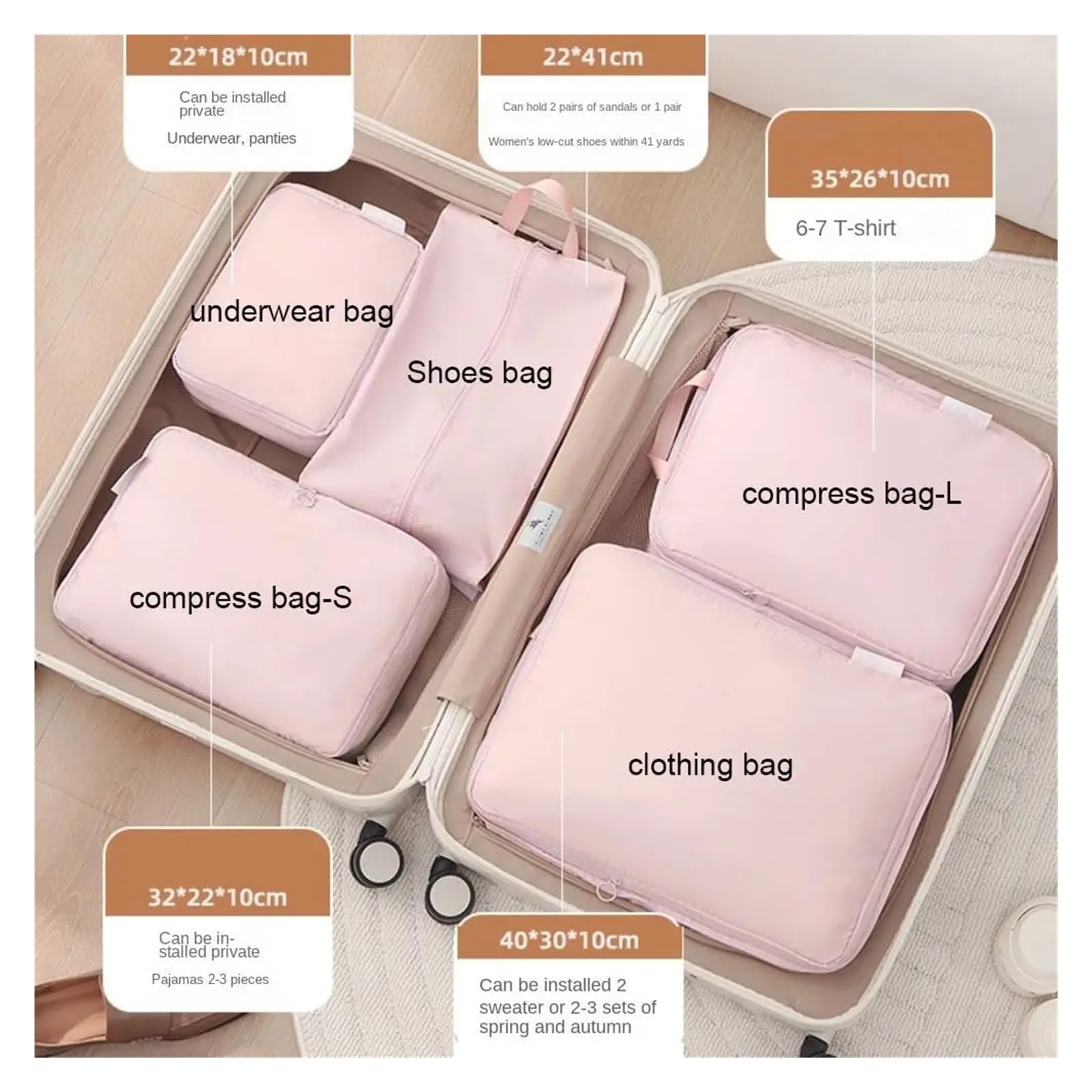 Bolsa Sujetador Viaje Bolsa de compresión de viaje portátil, bolsa de embalaje de almacenamiento de gran capacidad for ropa, organizador de equipaje que ahorra espacio