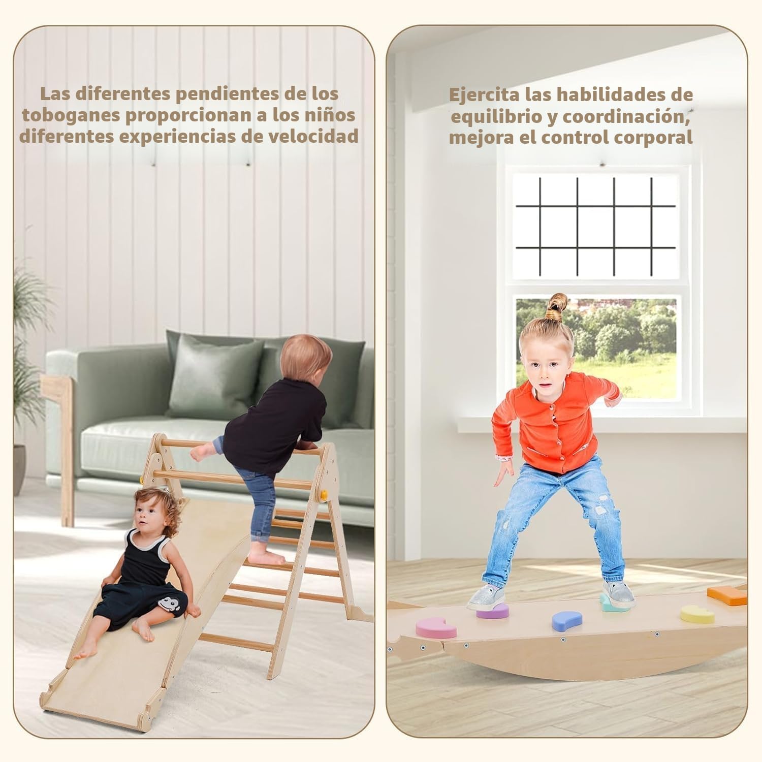 4 en 1 Triángulo de Escalada, Plegable Juego de Escalada de Madera con Tobogán, Arco de Escalada y Balancín, Estructura de Escalada Montessori para Interior y Exterior, para Guardería Casa