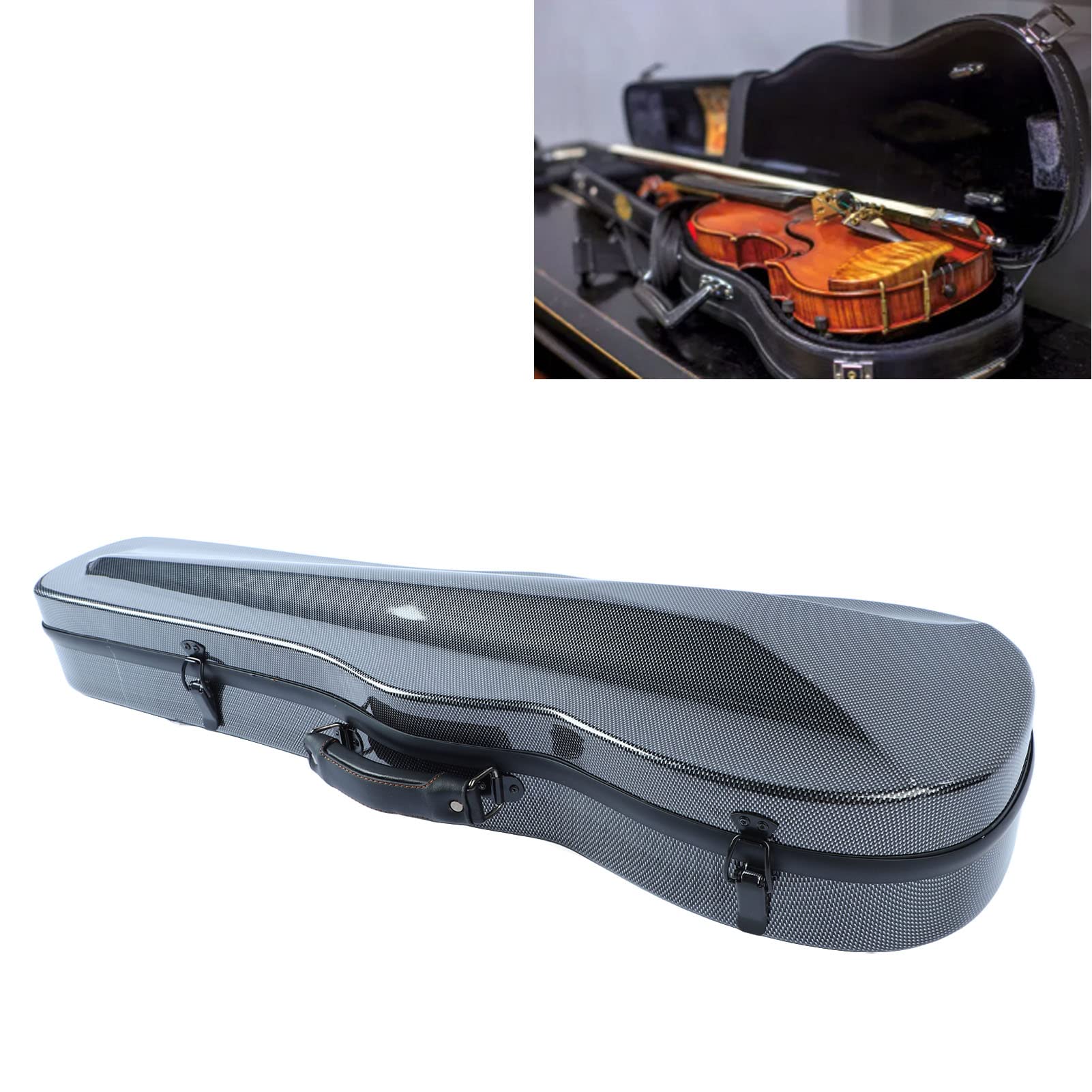 Scatola per Violino, Sostituzione Custodia Rigida Portatile Leggera in Fibra di Carbonio con Cinghie per Igrometro, Scatola per Violino in Fibra di Carbonio 4/4 a Grandezza