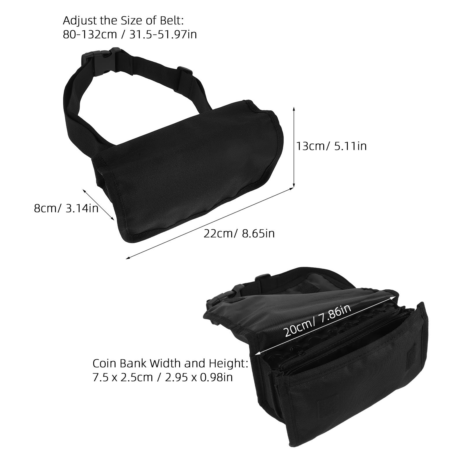 Hemobllo Bolso de Cintura para Cajeros Clasificador de Monedas, Tela Oxford Negro, Múltiples Compartimentos y Cinturón Ajustable para Ferias y Exposiciones