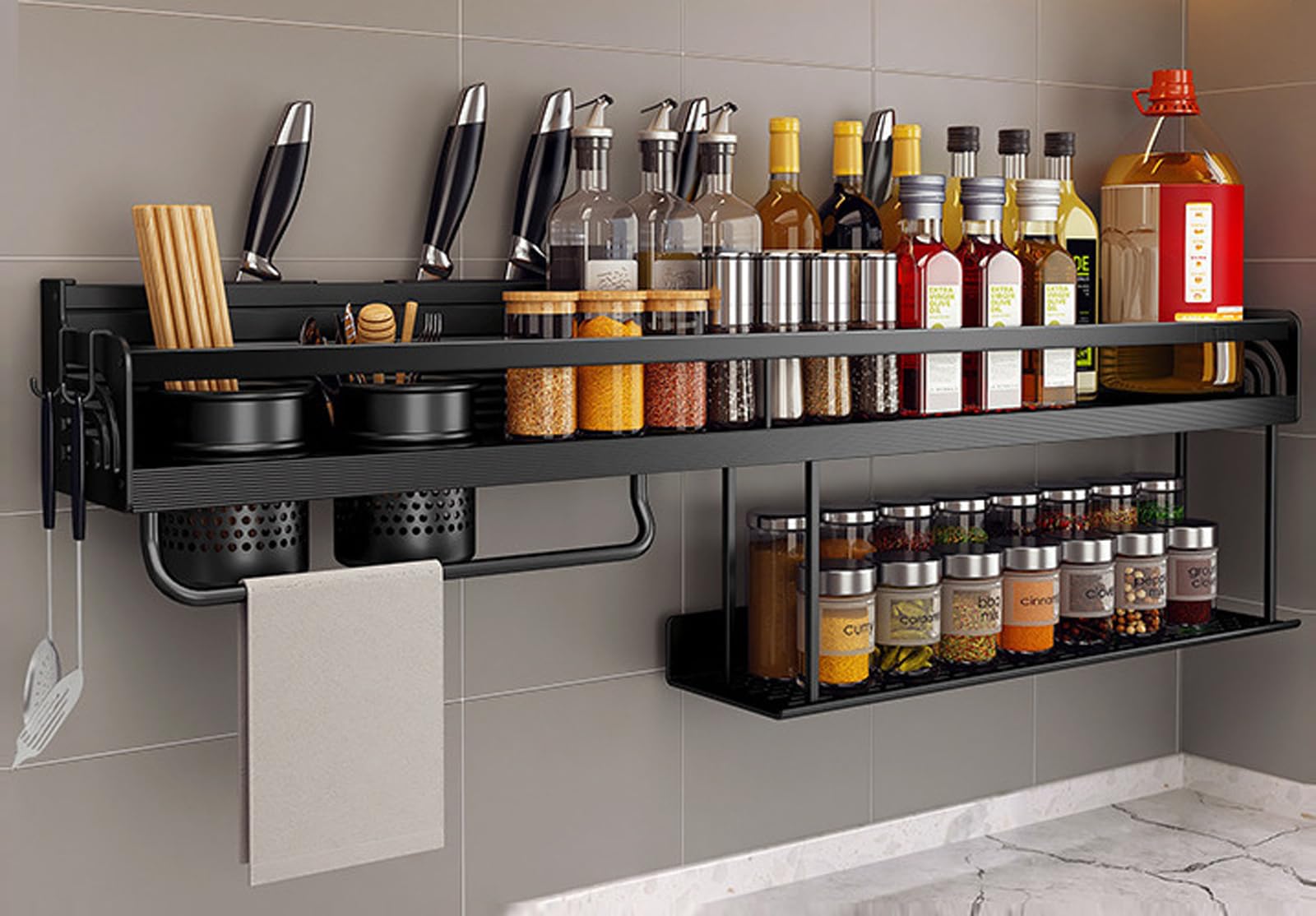 Especiero de Pared de 2 Niveles, Organizador de condimentos, para Colgar en la Pared, 70 cm