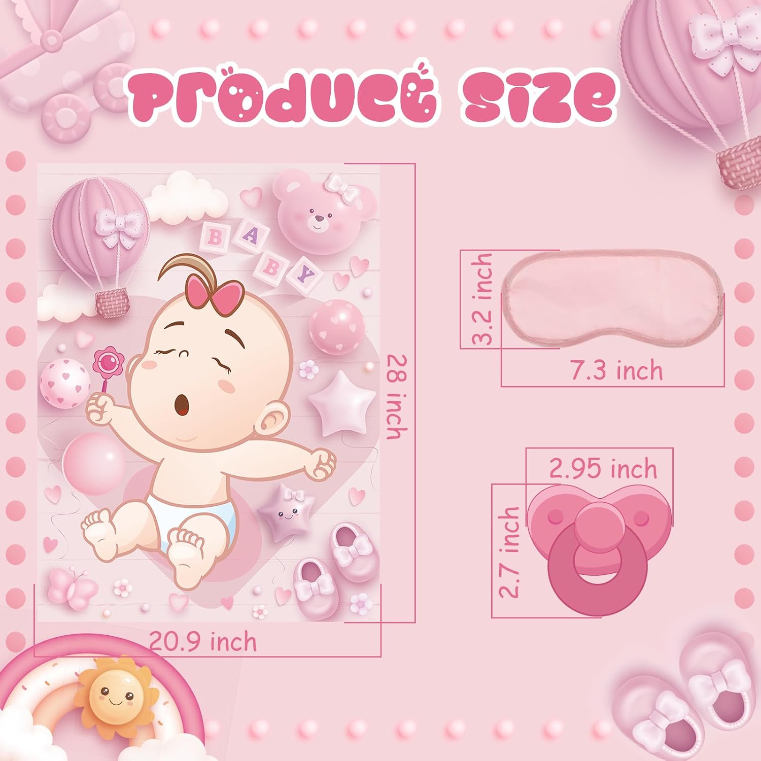 Pin The Pacifier On The Baby Shower Games Balloon Baby Shower Decoration with Large Poster 48 Stickers Blindfold Pin Game for Birthday Party Decorations Activities Supplies(Pink)