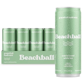 Beachball Organic Grapefruit Basil Mint Iced Tea Low Sugar, Low Calorie, No Artificial Sweeteners, Vitamin C, 12-Pack 12oz Cans