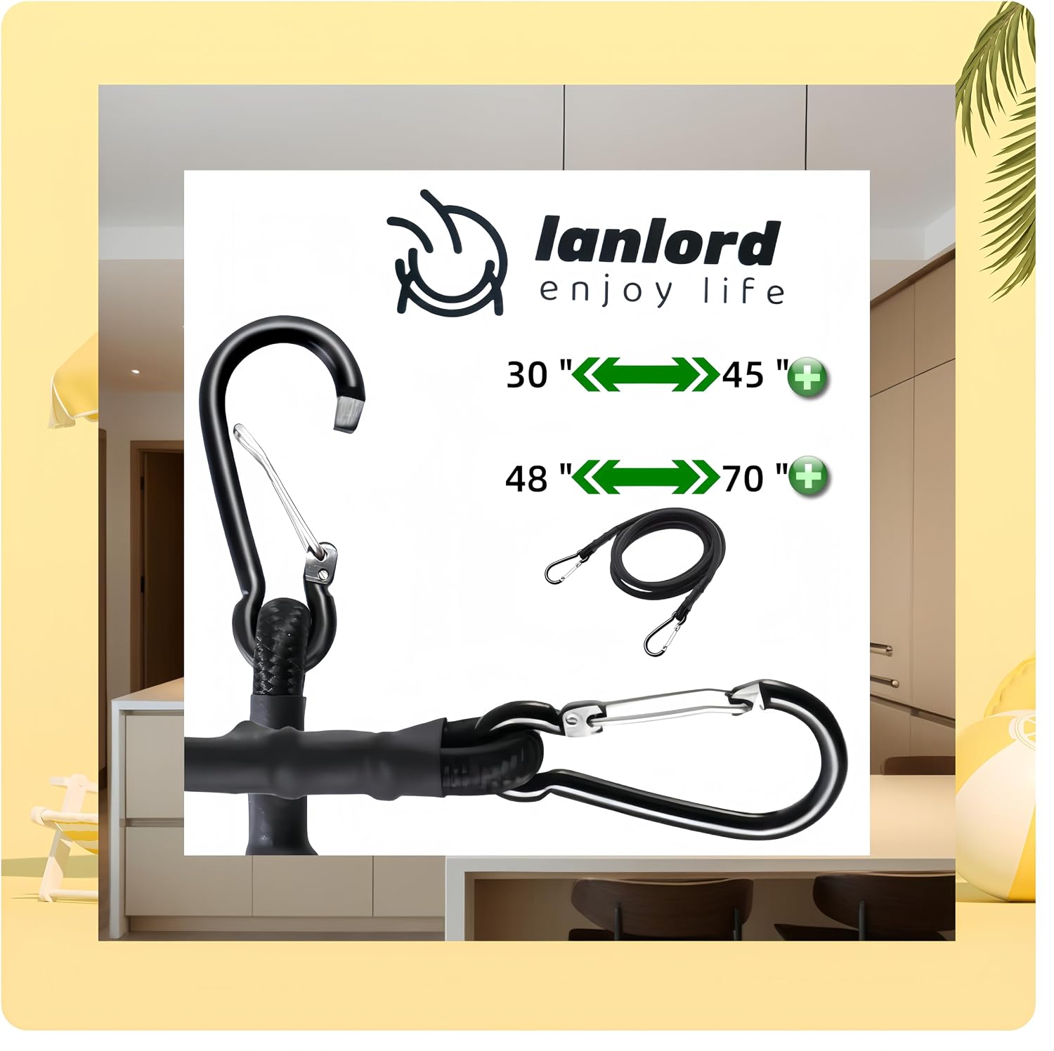 Lanlord 48 inch Black Bungee Cords with Carabiner Hooks Heavy Duty Outdoor 3Pack（Black48inBW3Pcs） image 3