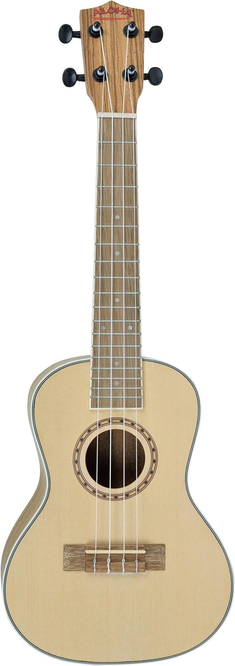 Ashley Entertainment, 4-String Aloha AIL 219ZS Concert Size Zebra Wood and Spruce Ukulele with Bag