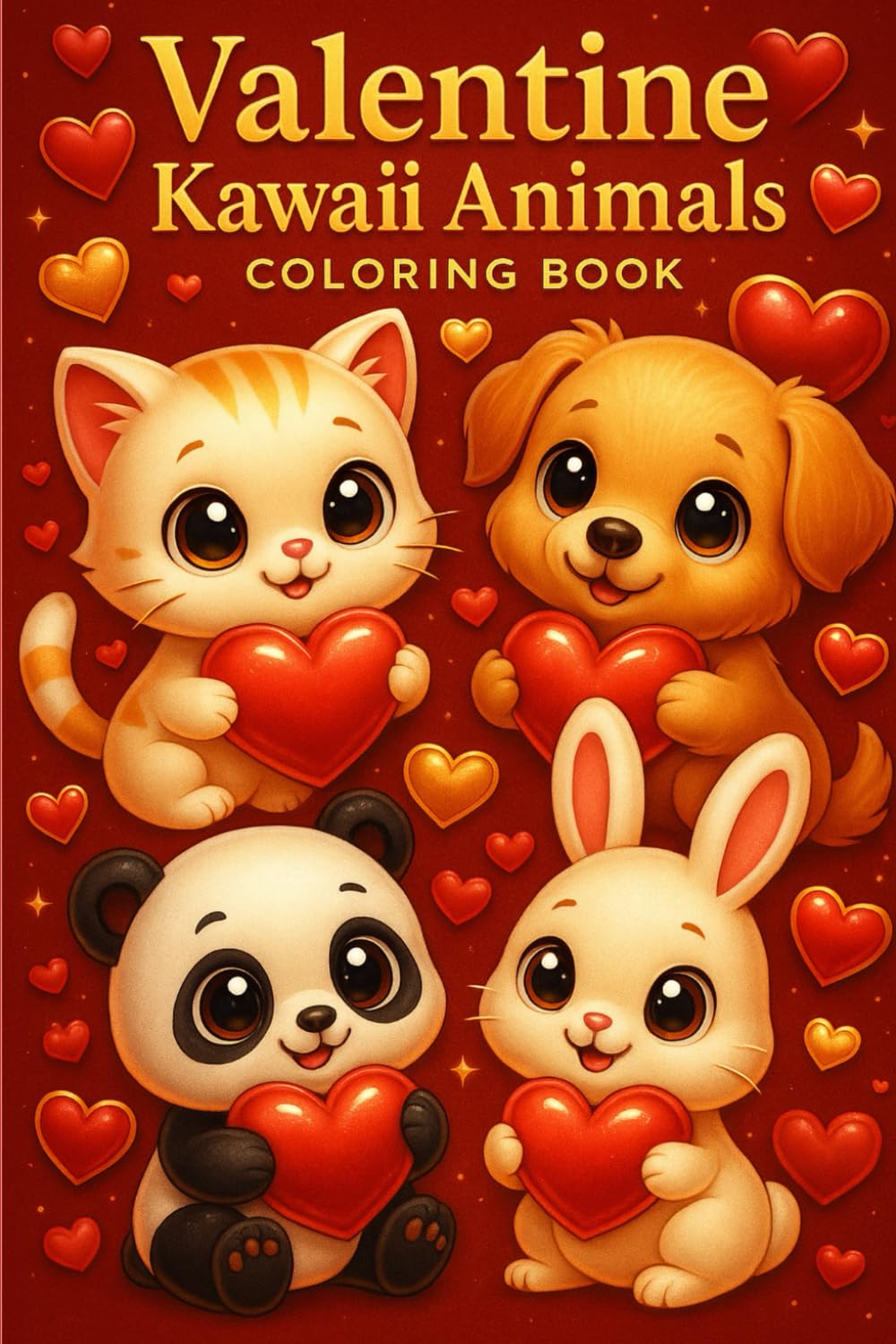 Valentine Kawaii Animals Coloring Book