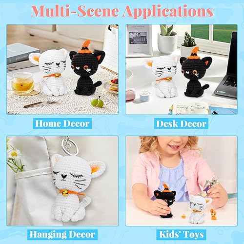 Miniatura 7 de Pnytty Kit de ganchillo para principiantes, kit de animales de ganchillo, kit de 2 piezas de ganchillo para principiantes de gatos, kit de tejer con