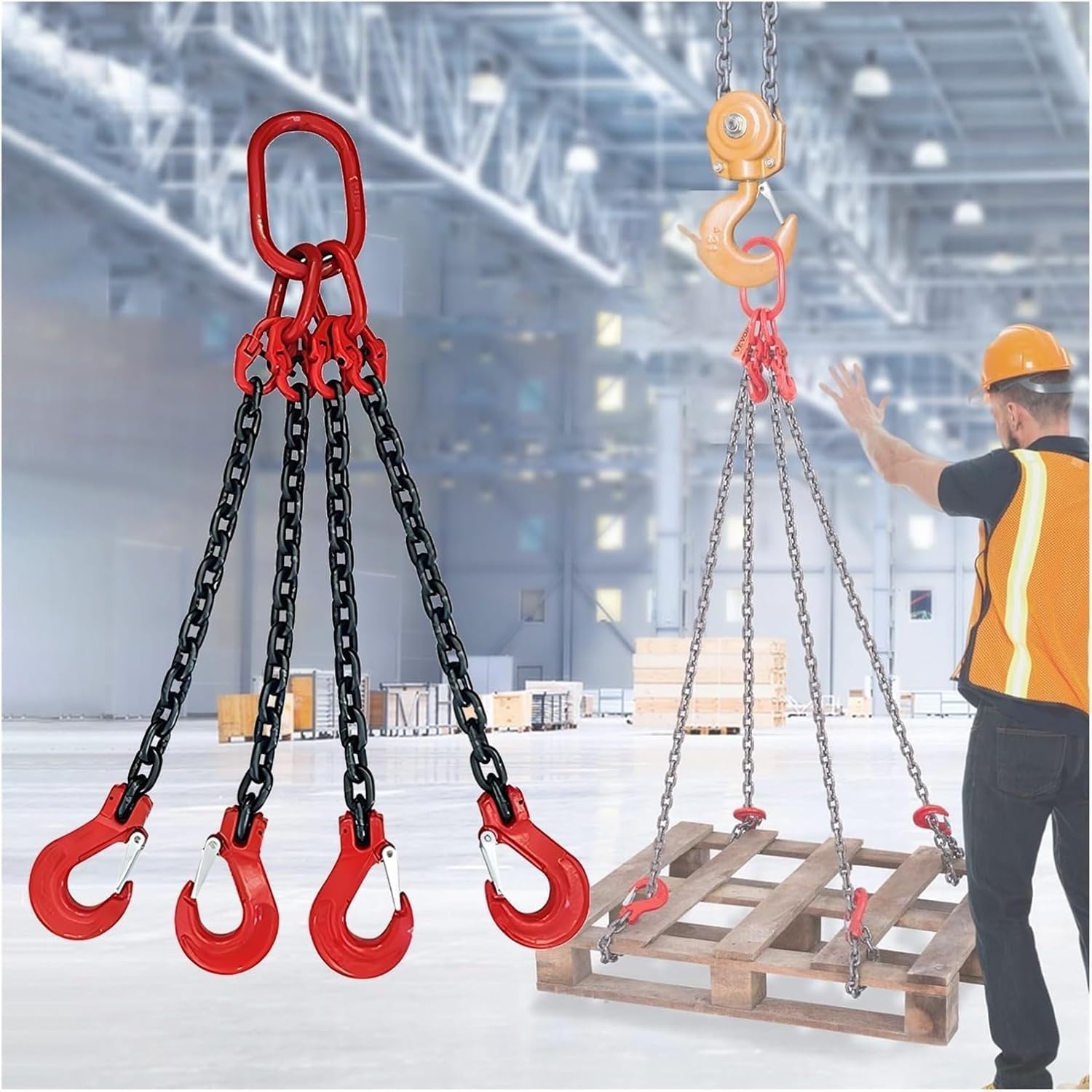 WJFTODAY Heavy-Duty Lifting Chains for Crane Sling, G80 Mn Steel, Durable Construction for Industrial Use, Long Service Life, Reliable and Strong Lifting Solution