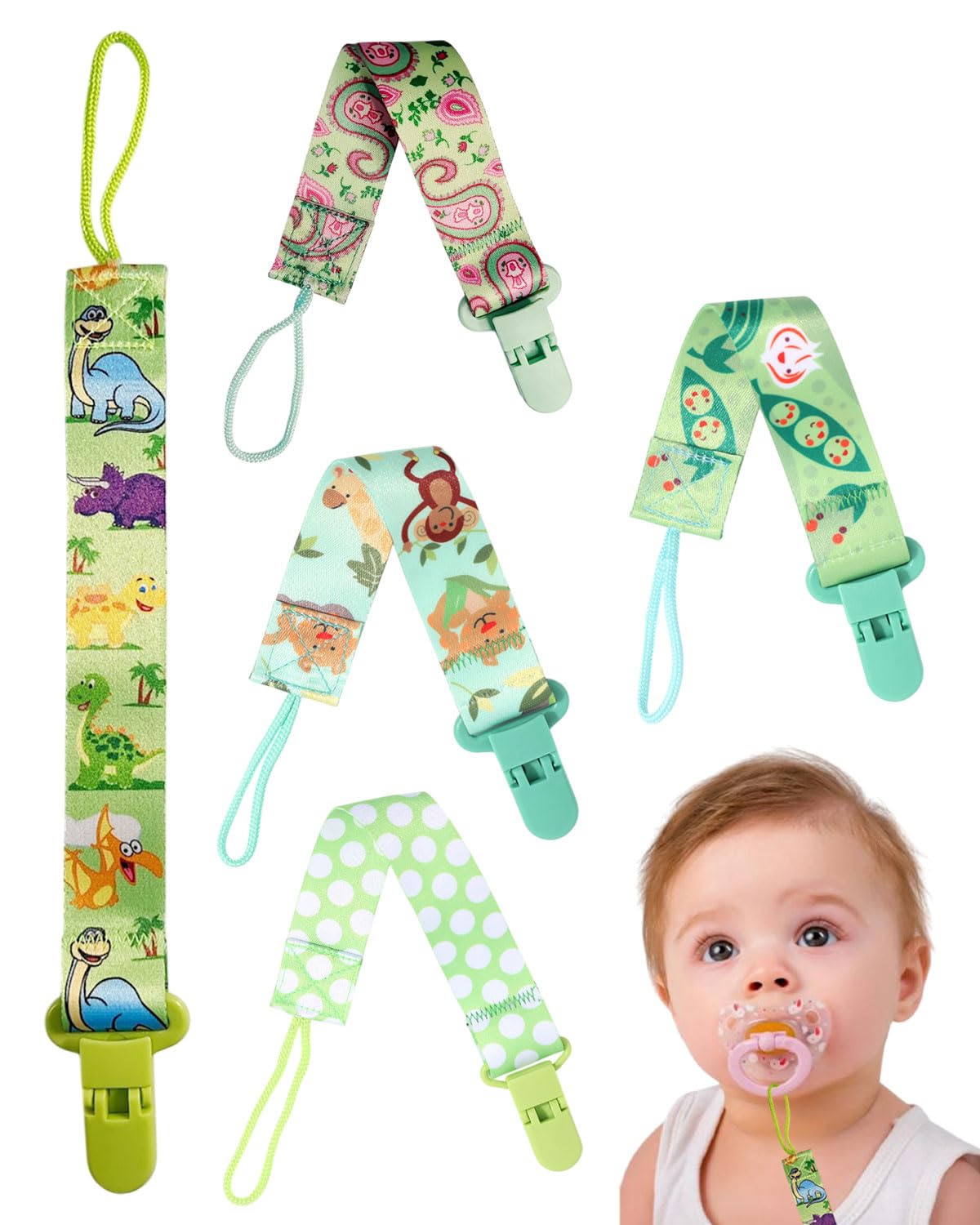 ZEXIJOW 5 PCS Schnullerketten Baumwolle Schnullerketten,Baby Schnullerkettenclips,Schnullerband,Schnullerketten für Mädchen und Jungen,Schnuller,Geflochtene Schnullerkette (D)