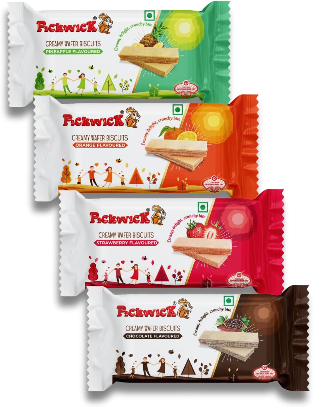 PICKWICK Assorted Wafer Biscuits Combo Pack|75 Gram x 4|Chocolate, Orange, Pineapple, Strawberry Flavors|100% Vegetarian|Indulge In Our Crispy, Cream Biscuit Snacks-Perfect For Both Kids & Adults