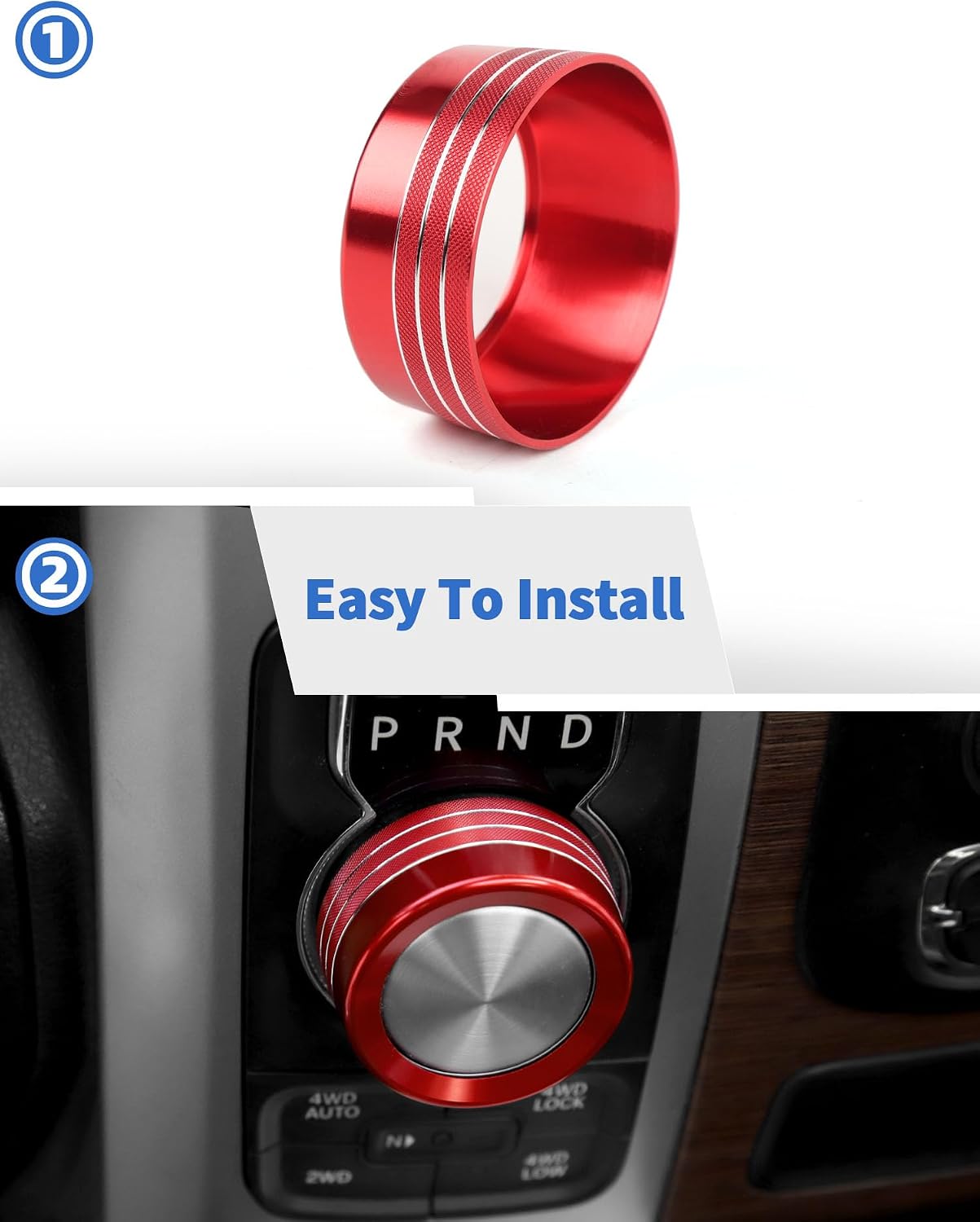 Aluminum Gear Shift Switch Knob Cover for 2013-2017 Dodge RAM Gear Selector Shift Adjust Control Switch Button Cover Ring Trim for 2013-2017 Dodge Durango Interior Accessories, Red image 4