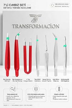 Transformacion 7'li Profesyonel Hassas Cımbız Seti Antistatik ESD Çelik Elektronik Devre Kartı Telefon Saat Tamir Maket Hobi Kit 722719