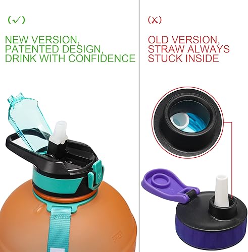 Miniatura 5 de KEVENZ Botella de agua con marcador de tiempo, botella de agua de 1 galón con popote, jarra de agua a prueba de fugas, sin BPA, verde naranja