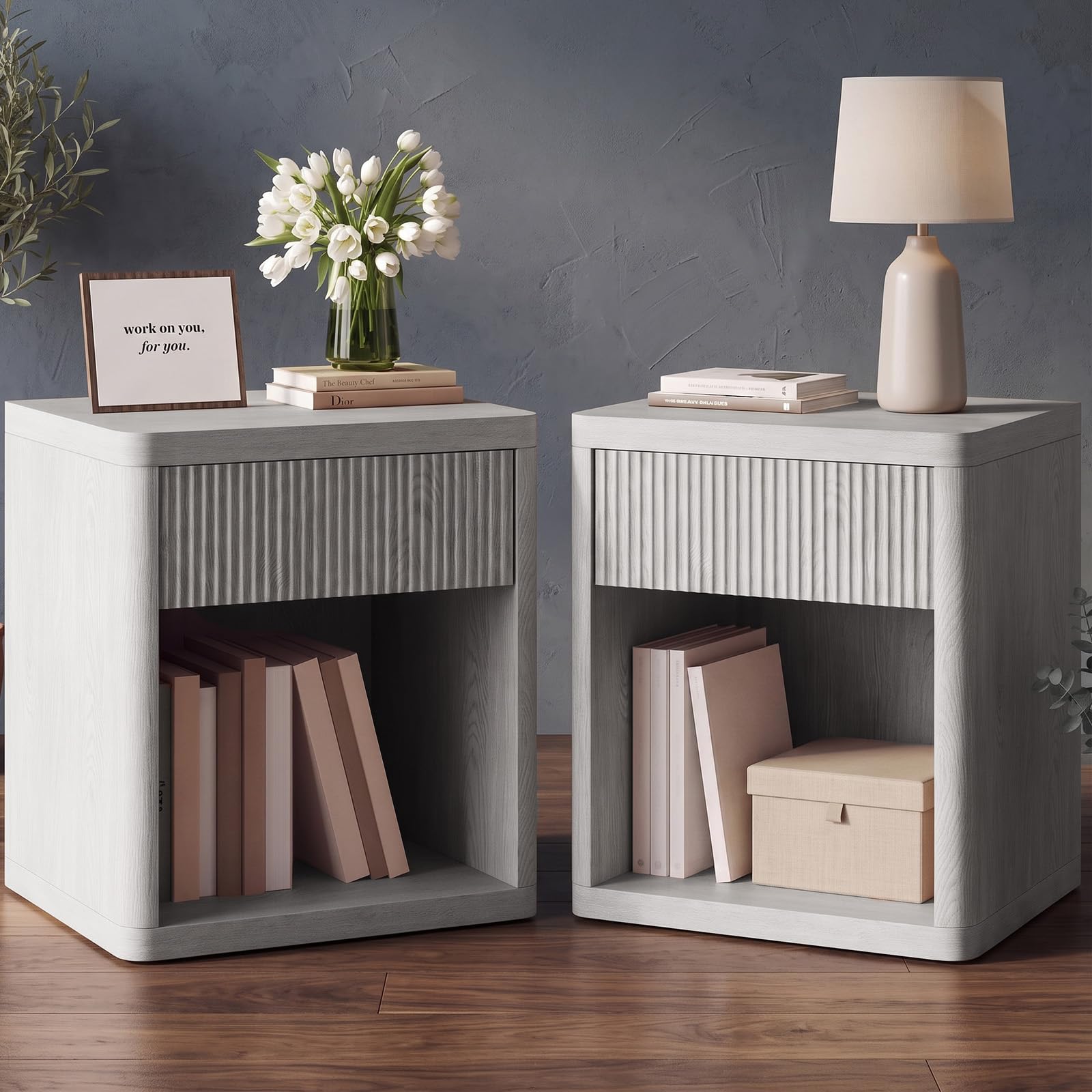 Photo 1 of OLIXIS 2-Pack Modern Nightstand, Light Oak