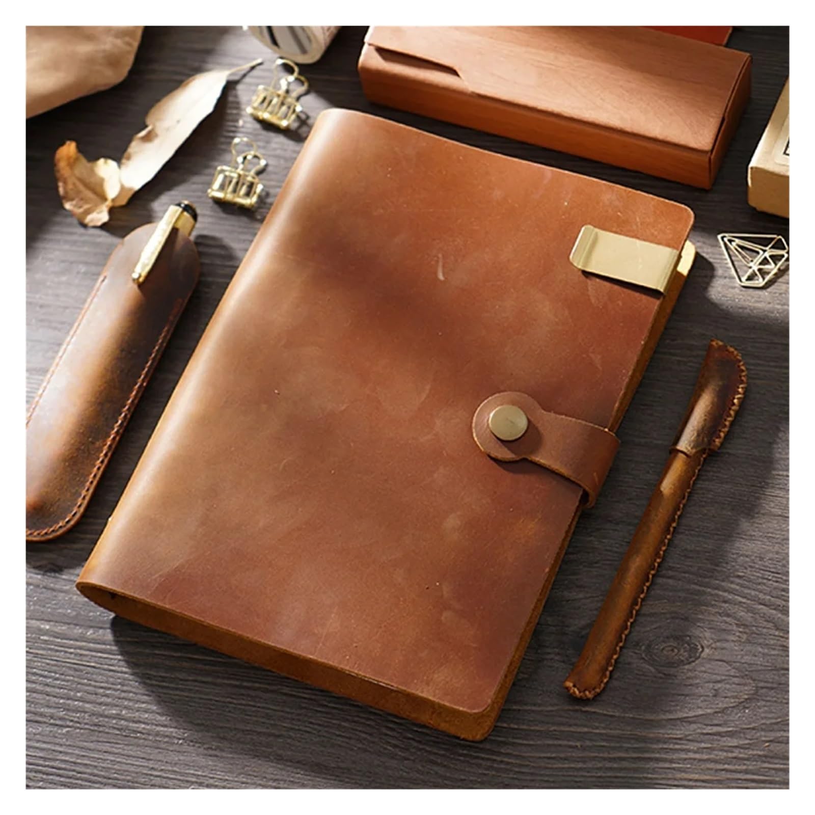 Carnet de notes Carnet de notes en cuir véritable, couverture A5, à feuilles mobiles, carnet de voyage, carnet de croquis fait à la main, 192 Pages, planificateur remplaçable(Deep brown,Kraft paper)