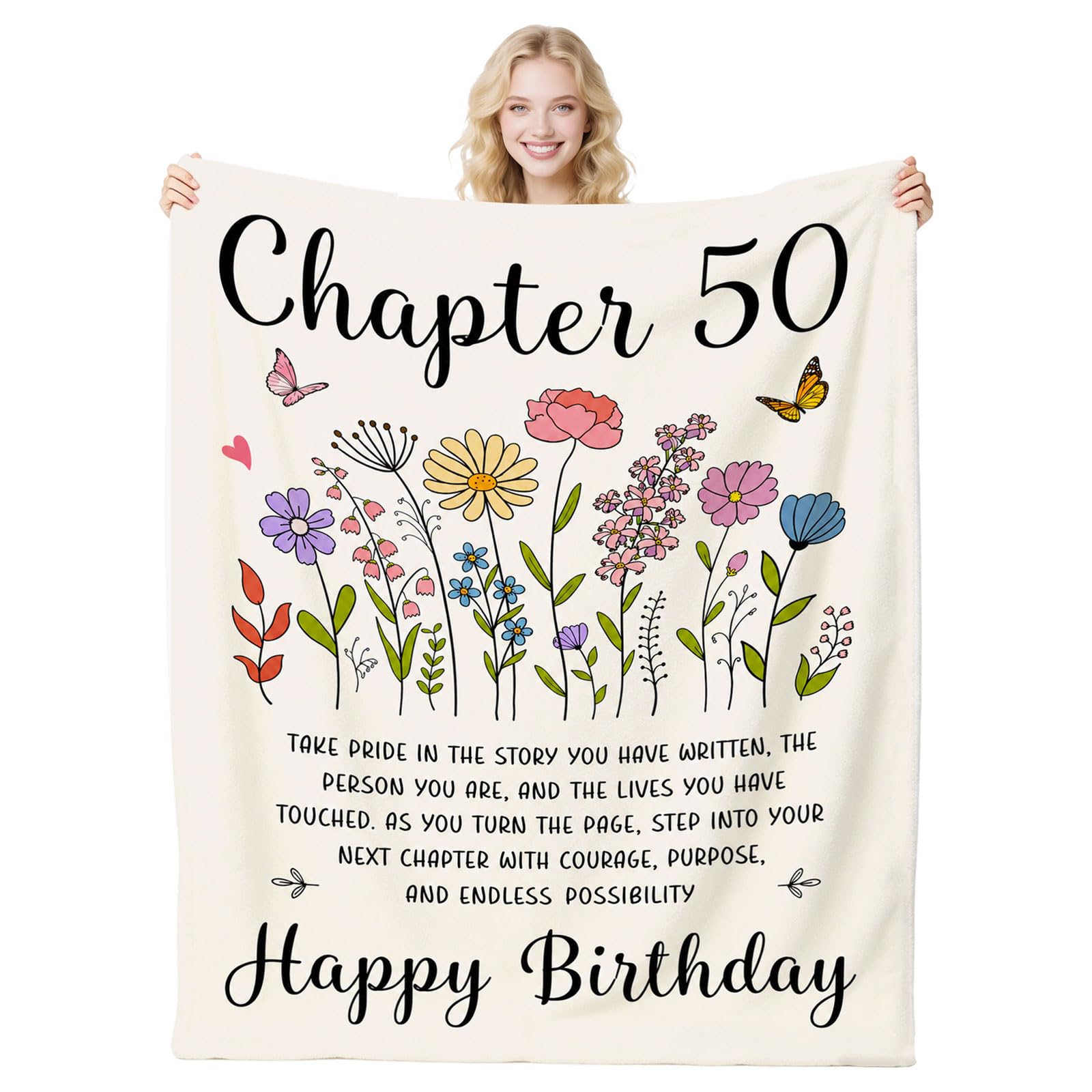 50th Birthday Gift Blanket for Women, 50"X60" Soft Flannel Blanket, Turning 50 Throw Blankets, 50 Year Old Flannel Throw Presents, Female 50th Birthday Gifts for Mum Wife Sister Best Friend
