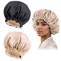 Vista 22 de Gorro de seda de satén para cabello rizado, gorro trenzado para dormir, para mujer, grande, doble capa ajustable