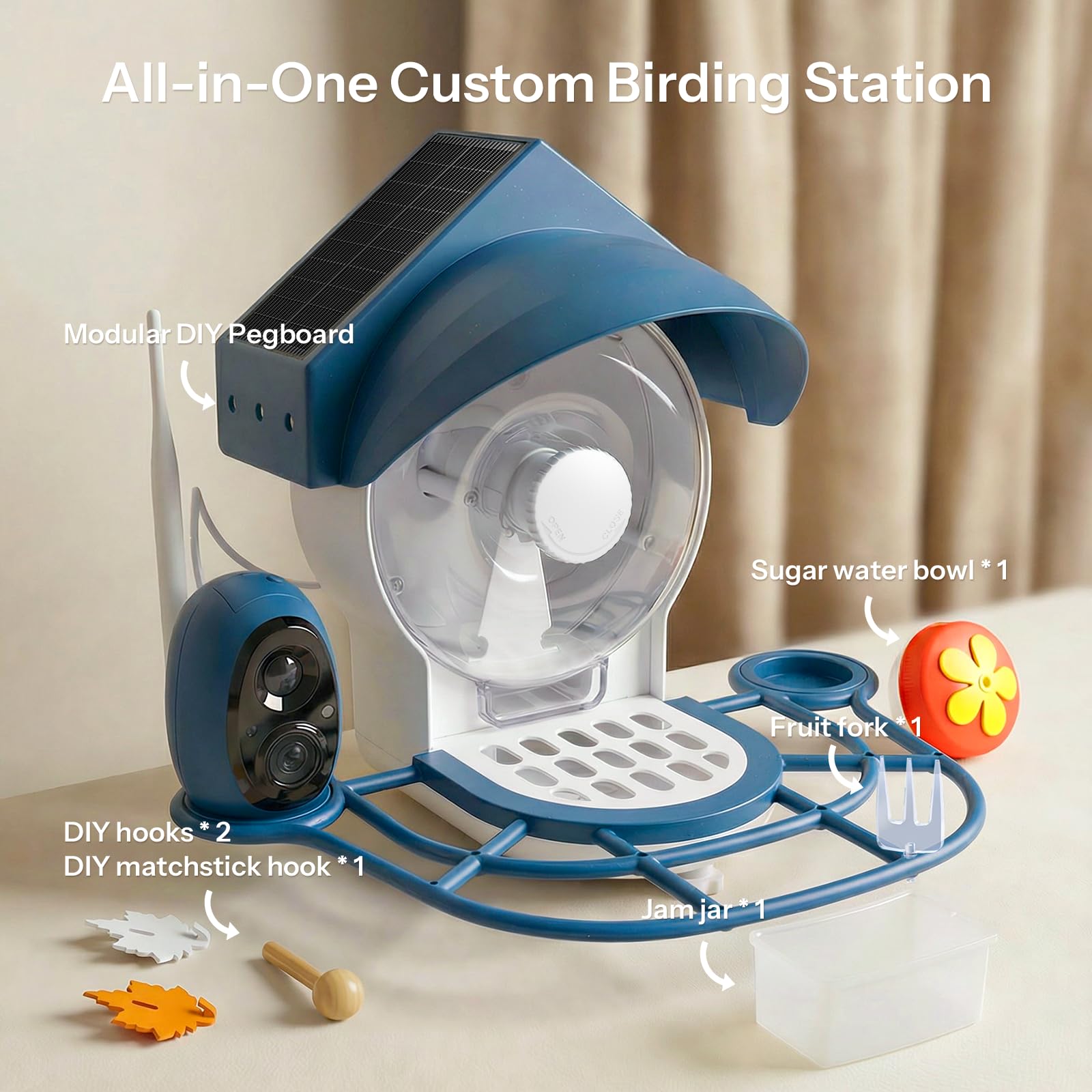Smart Bird Feeder mit Kamera – 2K HD Smart Bird Feeder, solarbetriebenes Vogelhaus für den Außenbereich mit leicht zu reinigendem Design für Hinterhofvogel & Wildtier-Vogelbeobachtung
