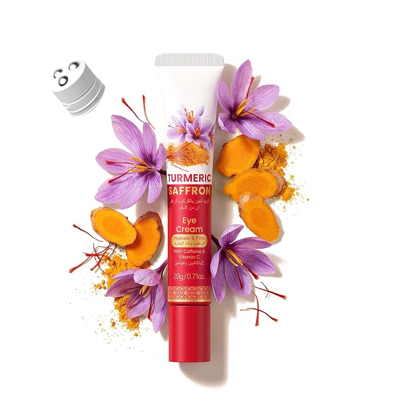 Creme para a região dos olhos AKARY com cúrcuma e açafrão, aplicador triplo de aço inoxidável