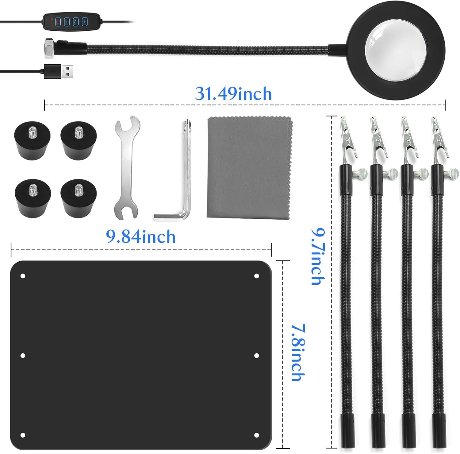 Helping Hands Soldering Station Tool with 6X Magnifying Glass, Dimmable LED Light can Adjustable Brightness and Color, Third Hand Holder with Metal Base and 4 Flexible Arms for Electronic Repair