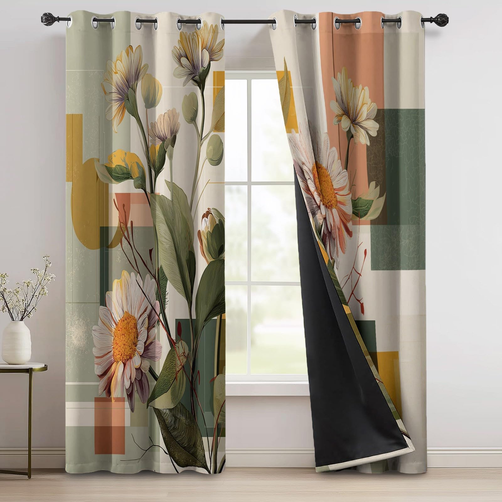 Rideaux Isolants 110L X 215H cm (2 Panneaux), Design Géométrie Abstraite Marguerite Tenture Opaque Anti-Chaleur pour Chambre Principale, Coloré