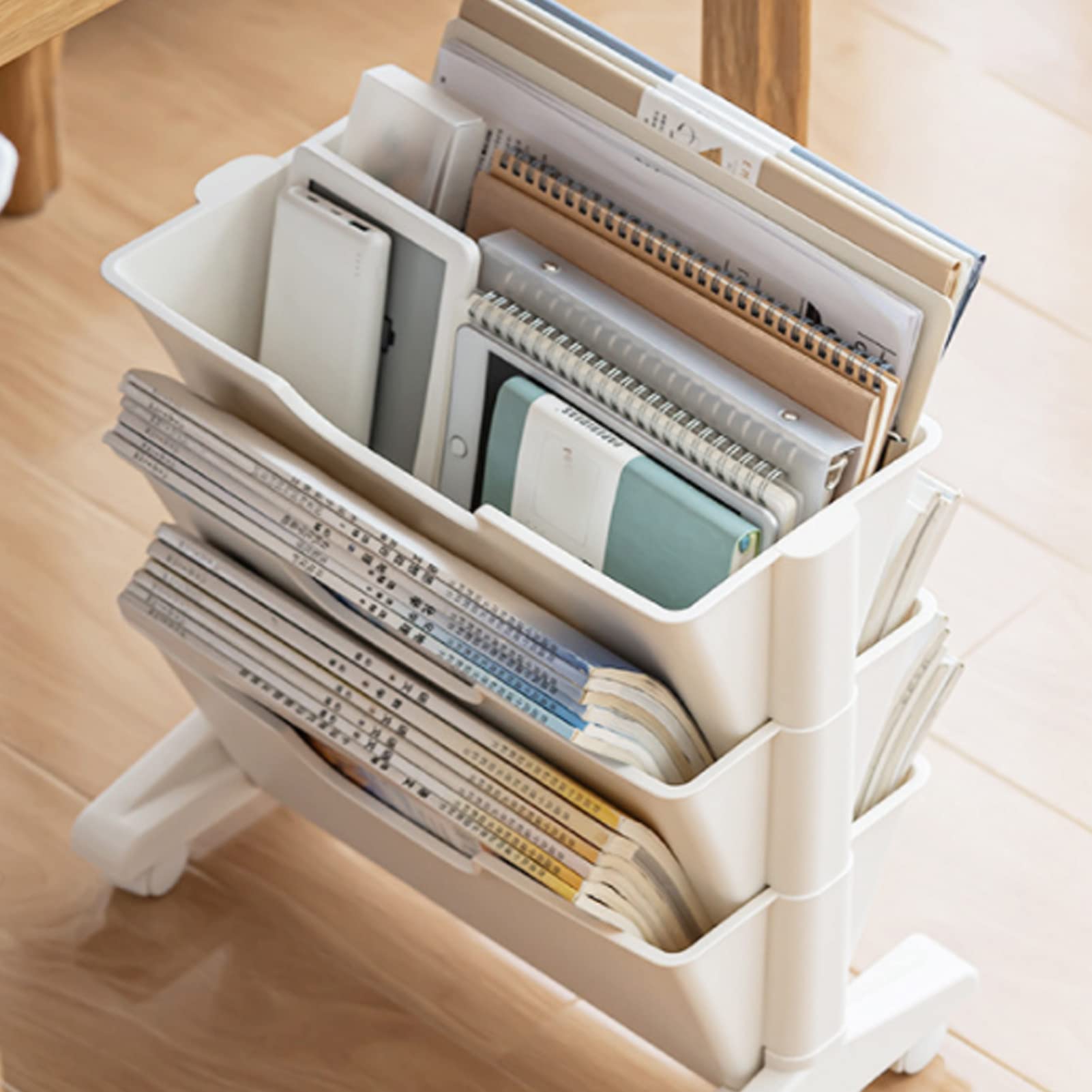 CHICIRIS Pleasant Memory Shelf Białe 3 Warstwy Mobilnej Półki na Książki Mobilne do Przestrzeni, Kompaktowy materiał z Tworzywa Sztucznego, Odpowiedni do Salonu w Biurze Studiów w Domu