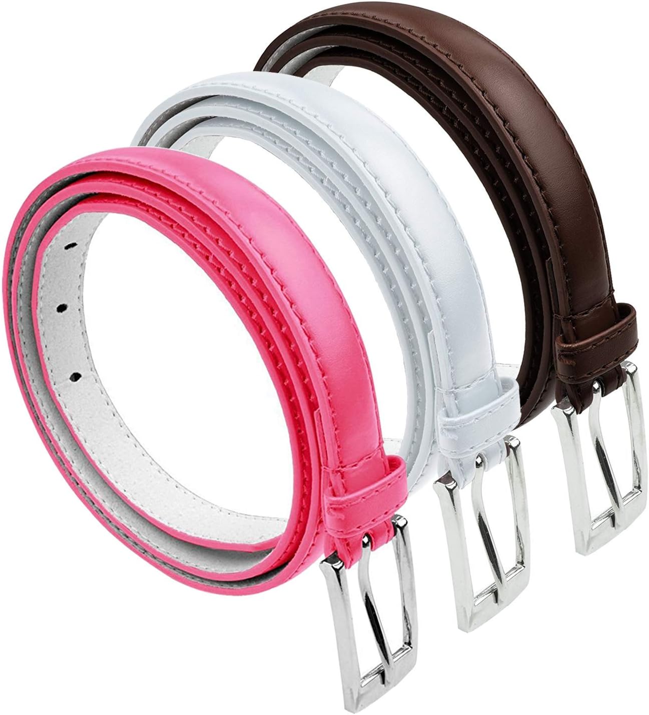 Belle Donne Belt Women, Skinny Dress Belt, Silver Polished Buckle, For Womens Clothes and Fine Dresses, Classy Style