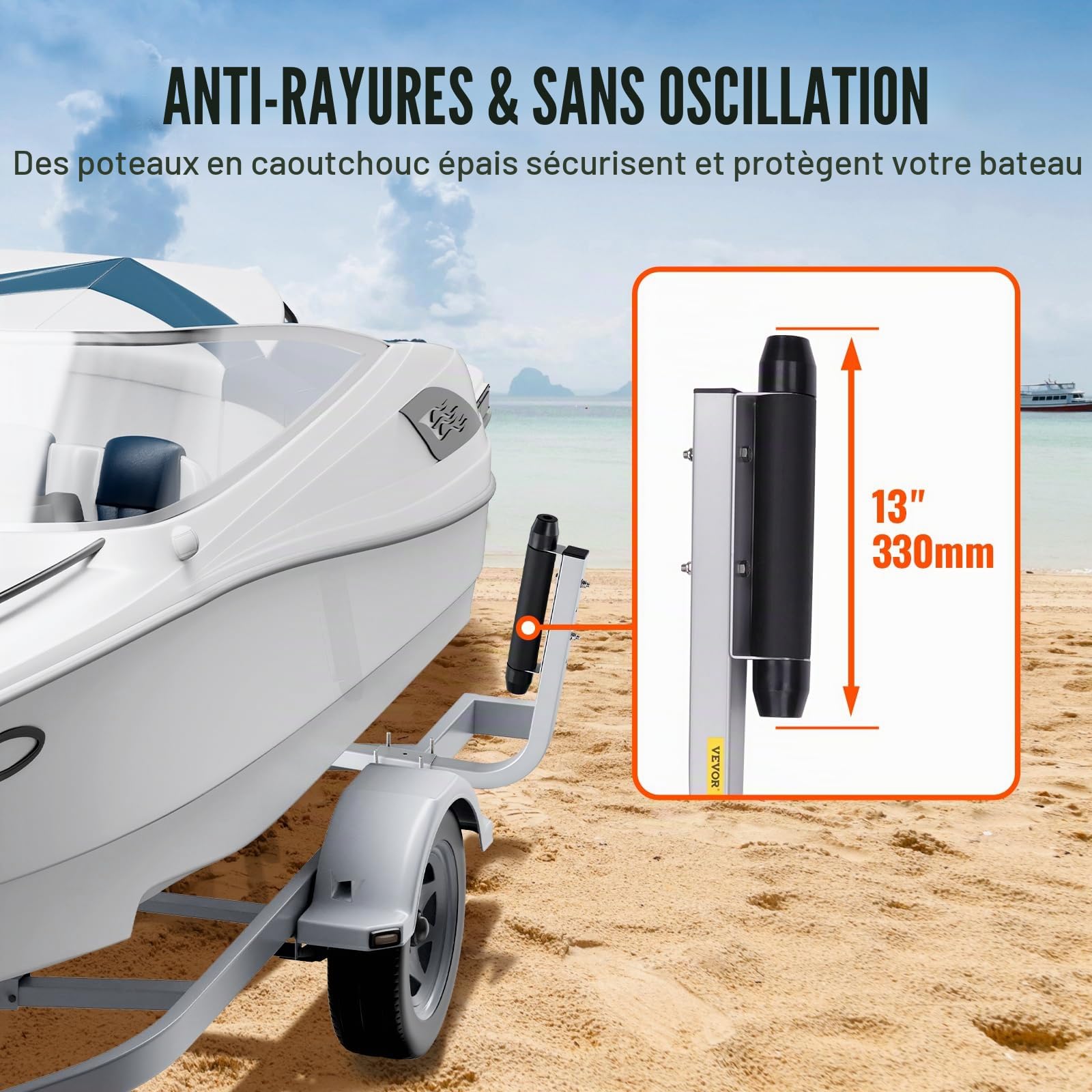 VEVOR Guides de Remorques de Bateaux 52 cm Largeur Réglable de 19 cm Guide de Mise à l’Eau en Acier avec roulettes Outil pour Petits Bateaux Dériveurs Canoës Bateaux Gonflables Bateaux de Pêche