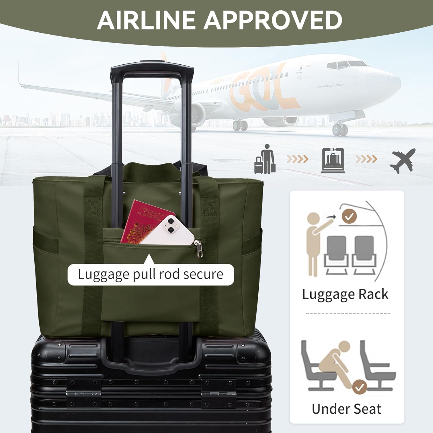 WLLWOO Large Tote Bag, Zipper Shoulder Bag for Women Trolley Sleeve 15.6” Laptop Travel Work Daily Nurse Gym - Image 6