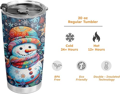 Miniatura 7 de ORCAE Muñeco de nieve de noche de Navidad estrellada de 20 onzas, muñeco de nieve de vidrieras, vaso de muñeco de nieve colorido, taza de viaje