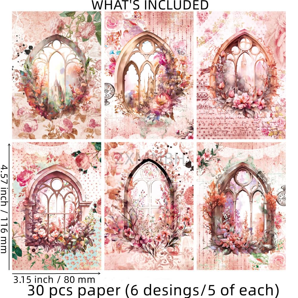 ZXMNBH Kit de papel para álbumes de recortes, collage floral fluido, planificador, materiales para adultos, suministros de decoración, 30 unidades/paquete