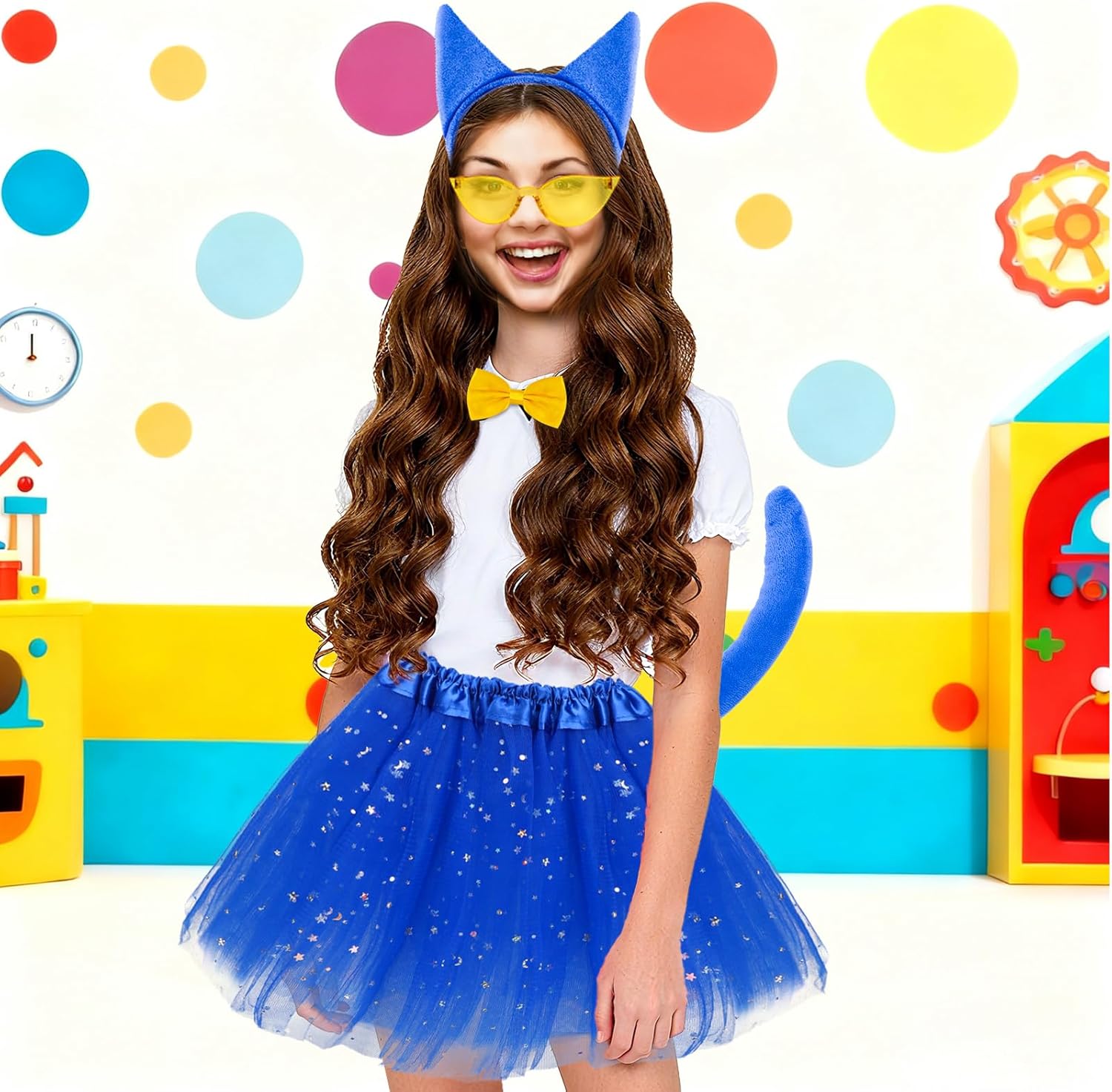 4 PCS Blue Cat Costume Accessories Set - Cat Ears Headbands Tail Bowtie and Heart Patch for Halloween Costume Accessories Kitty Cosplay Kits - Image 5