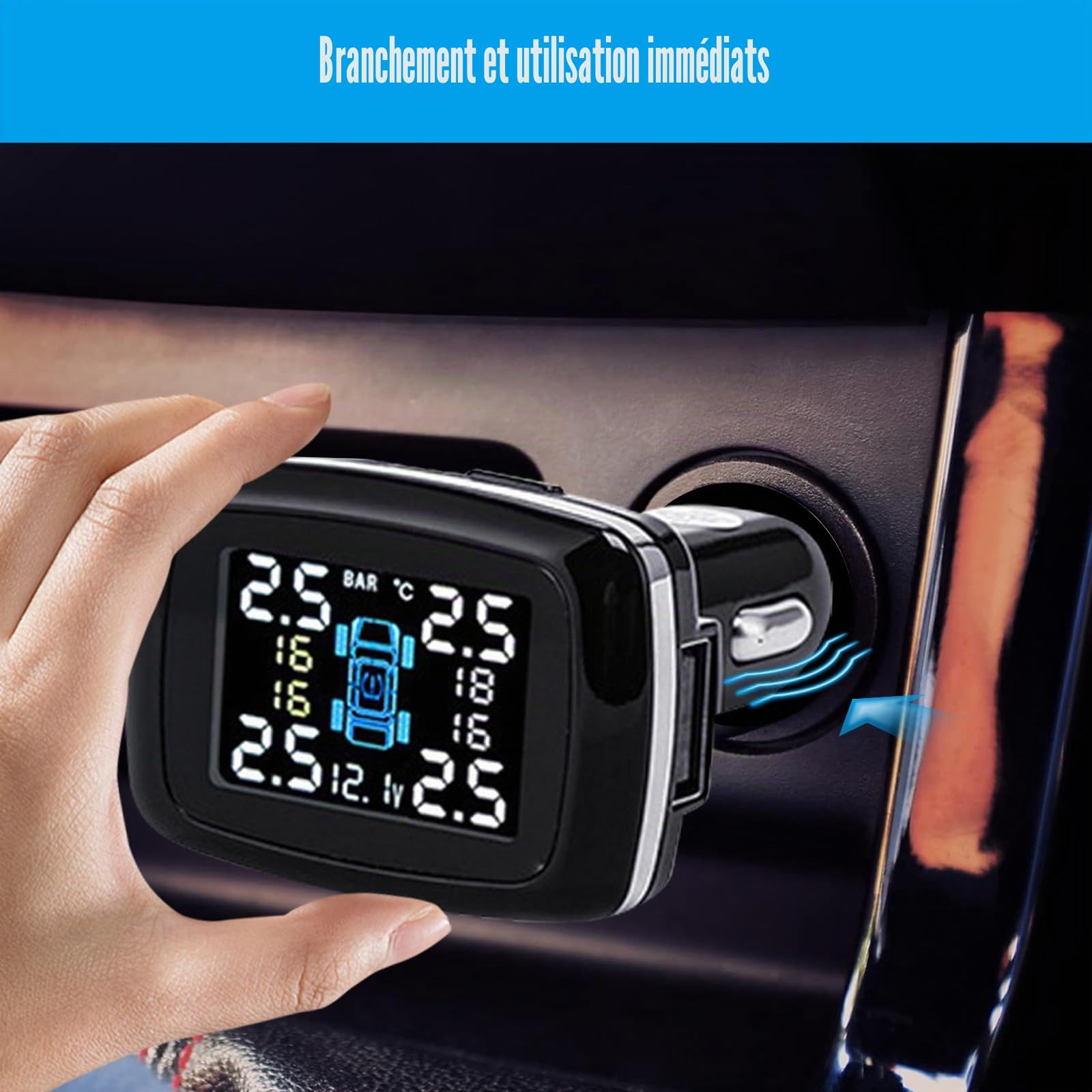 Système de surveillance de pression des pneus, système de pression des pneus TPMS sans fil pour voiture, 6 modes d'alarme, luminosité de l'écran et angle de moniteur réglables pour camping-car, SUV