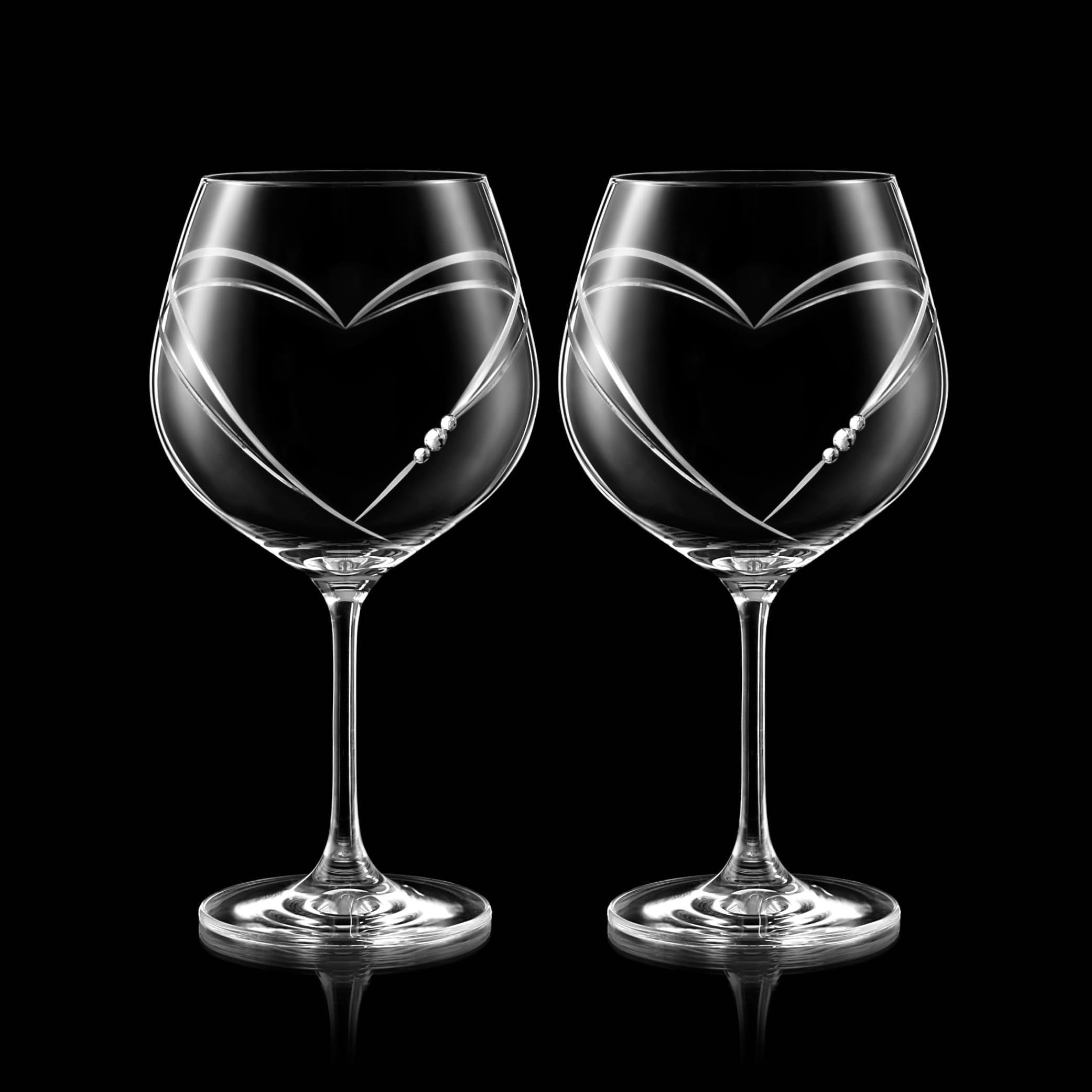 Heart in Heart Gin - Set di 2 bicchieri da gin tonic con cristalli Swarovski e motivo a cuore spazzolato a mano, perfetti come regalo di matrimonio o fidanzamento