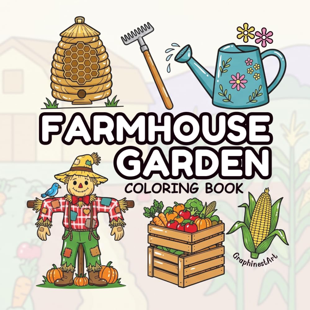 Farmhouse Garden: A Relaxing Bold and Easy Coloring Book for Kids and Adults, Featuring 40 Charming Scenes of Farm Gardens, Rustic Decor, Country Life, and Seasonal Harvests