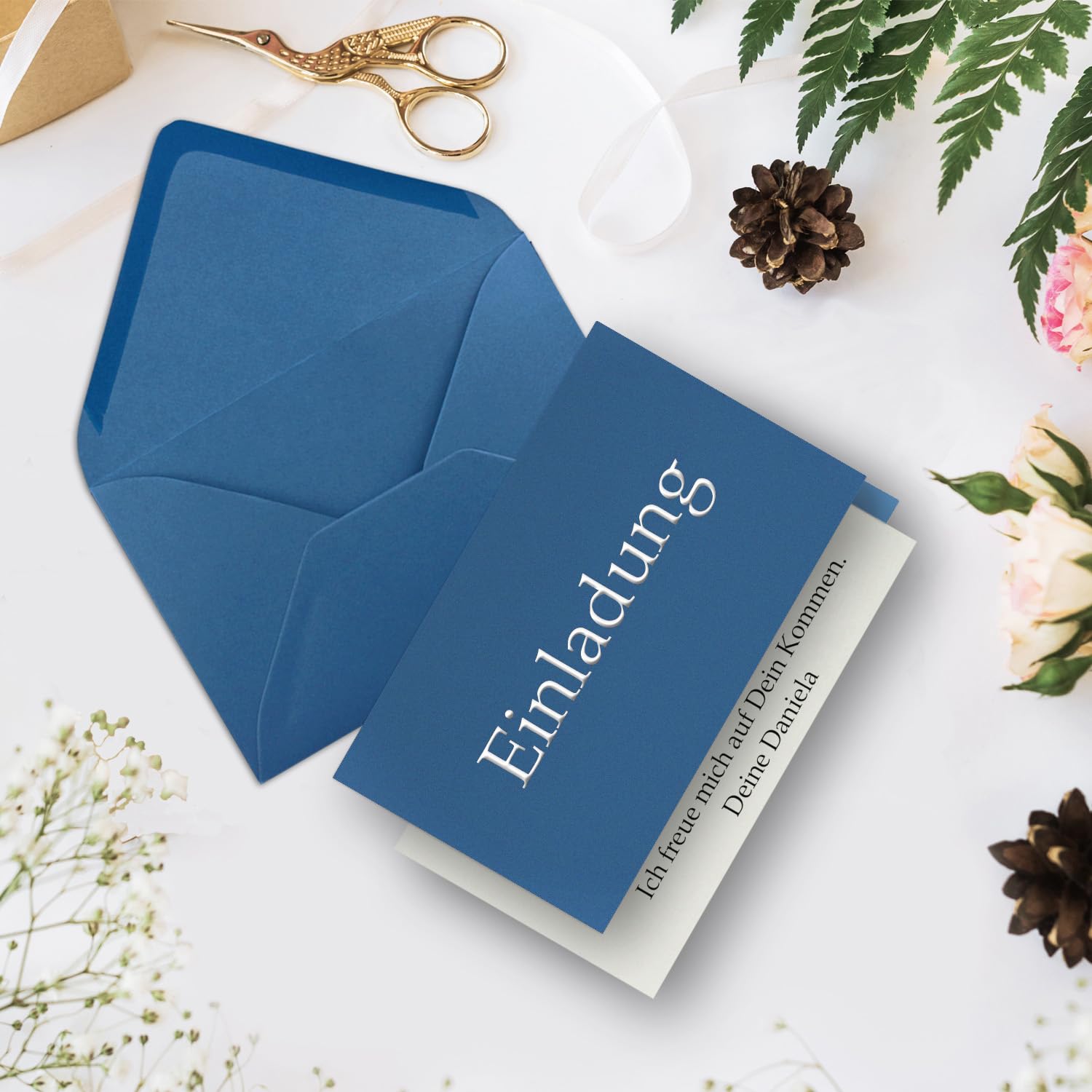 Lot de cartes pliables format B6 avec enveloppes, feuilles et pochette en cellophane 17 x 11,5 cm Idéal pour les cartes d'invitation et cartes de vœux - 75 Sets 18 - Bleu royal.