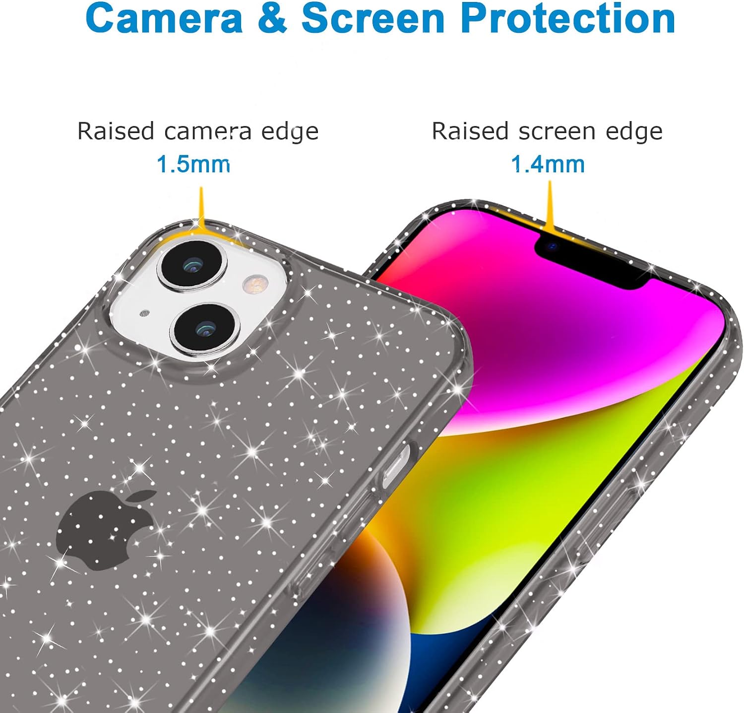 JJGoo Compatible with iPhone 14 Case, Bling Sparkle Soft TPU Anti-Scratch Shockproof Protective Phone Bumper, Women Girls Cute Slim Sparkly Phone Case for iPhone 14, Black Glitter