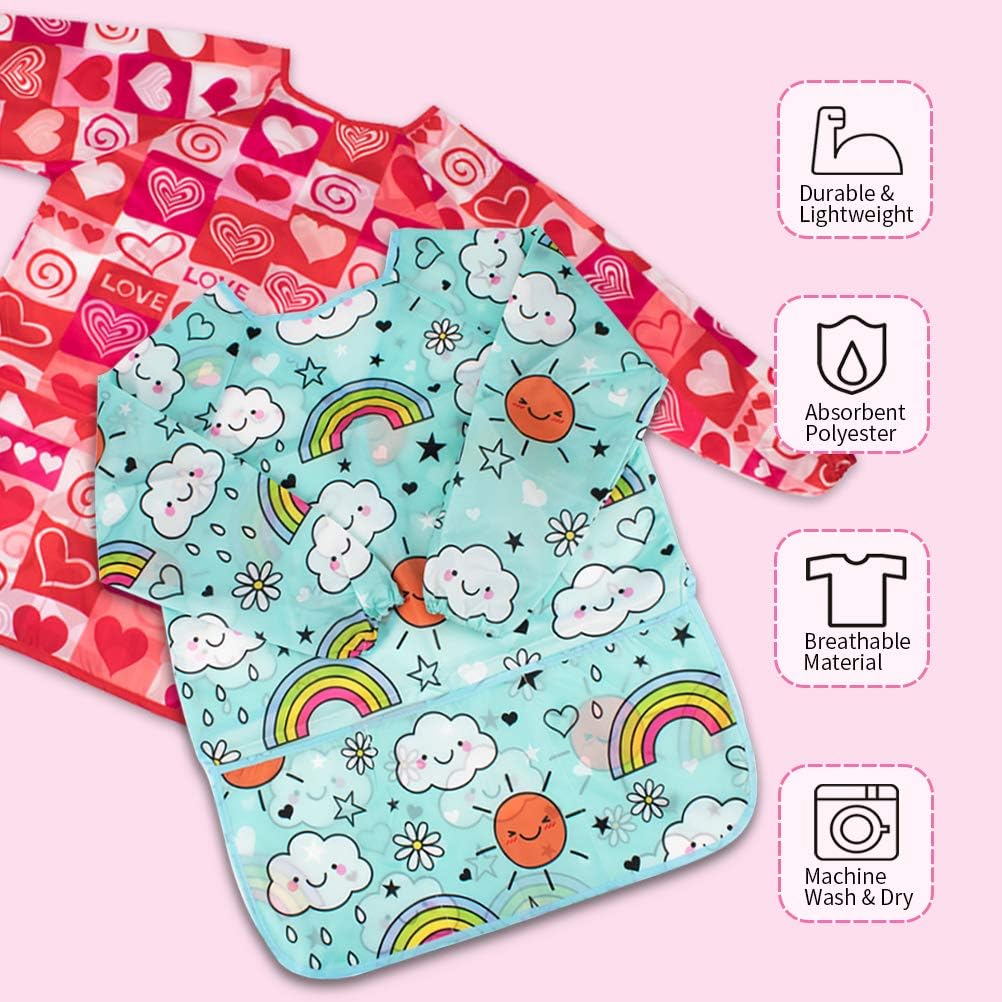 Bundle of 6 Pack Children's Painting Smocks with Long Sleeve and 3 Pockets for Age 3-8 image 4