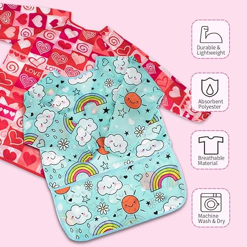 Vista 58 de Paquete de 2 batas artísticas para niños con manga larga y 3 bolsillos para niños de 3 a 8 años