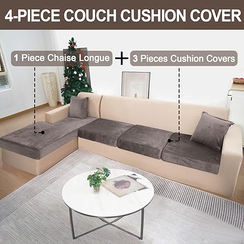 Miniatura 2 de Fundas de sofá modulares para cojín de asiento de 4 piezas, terciopelo separado en forma de L, funda elástica para sofá con 2 fundas de almohada,