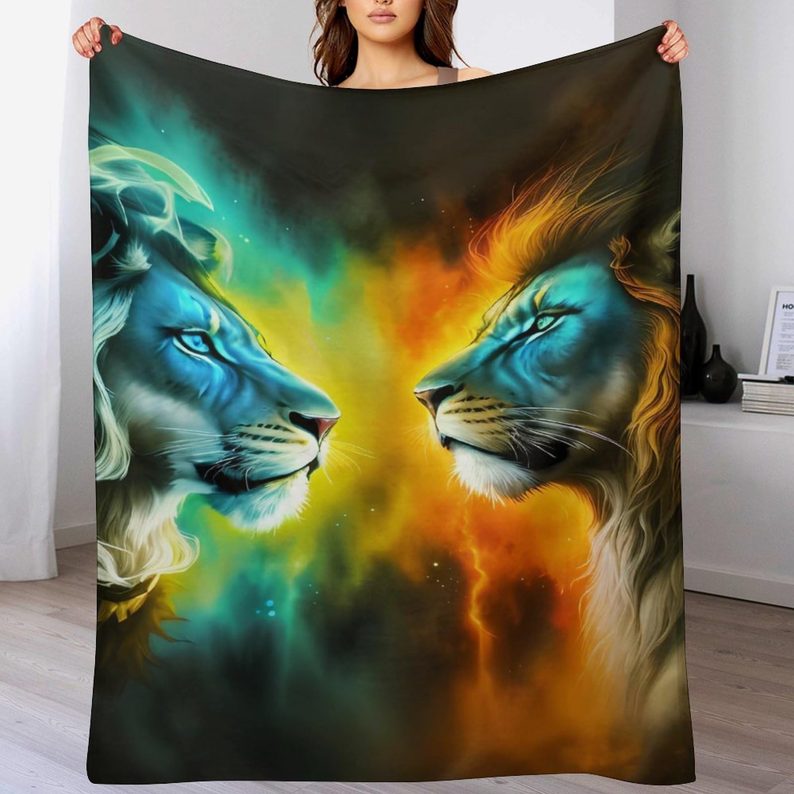 Lion Blanket Printed Throw Blanket for Kids Child Adults Soft Warm Flannel Blanket for Bed And Couch Bedroom Decor（180×200cm）