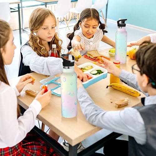 Miniatura 6 de Kids Water Bottle with Straw for School Leakproof Kids Insulated Water Bottle 20oz, BPA-Free, Pastel Colored Abstract Bubbles Dots Soft